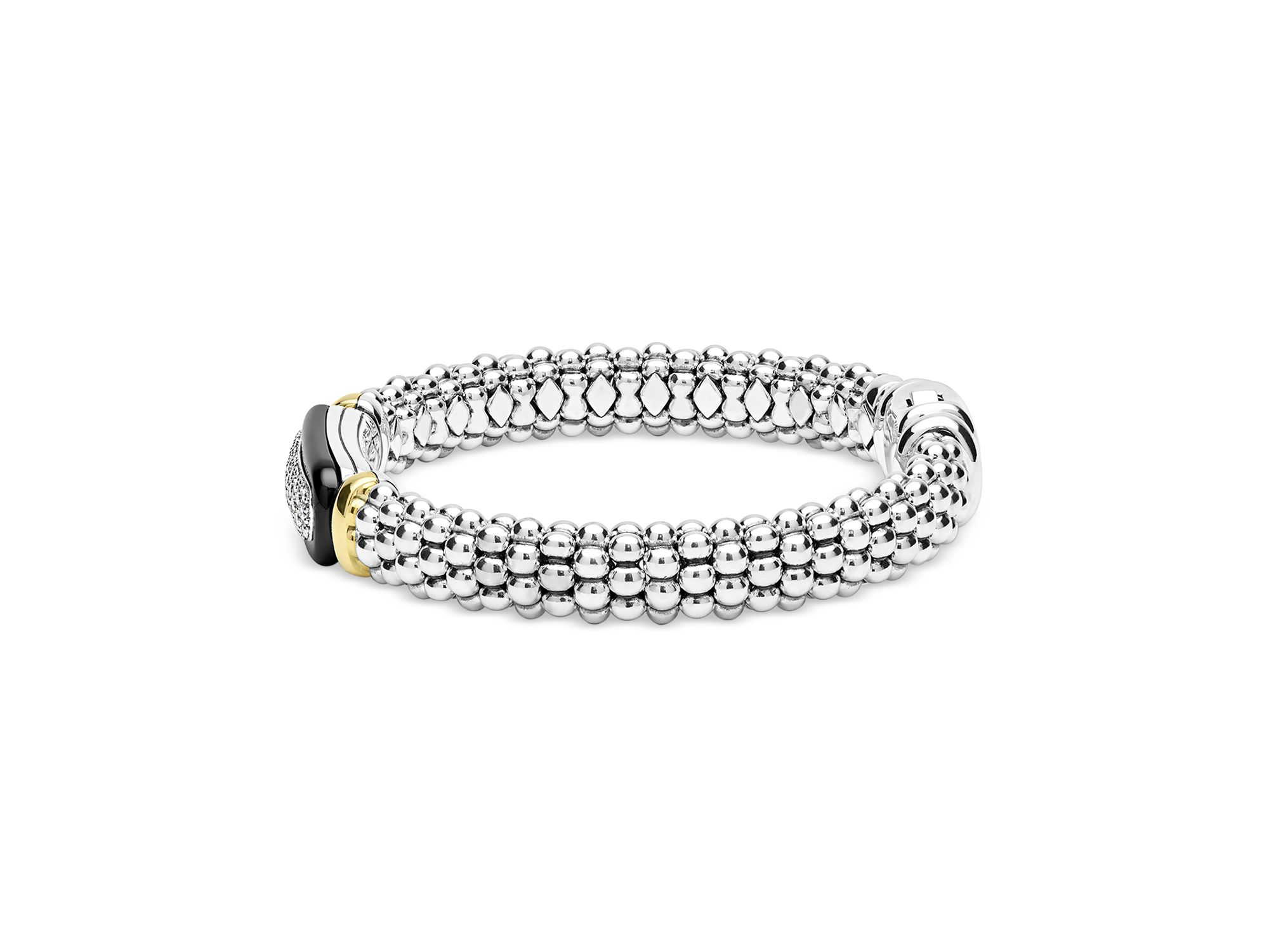 18K Yellow Gold & Sterling Black Caviar Diamond & Black Ceramic Cluster Bracelet — Image 4