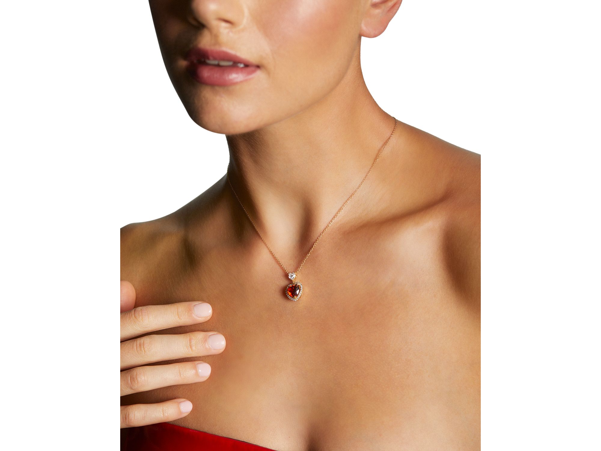 Le Bisou Red Cubic Zirconia Heart Halo Pendant Necklace, 16-18" — Image 3