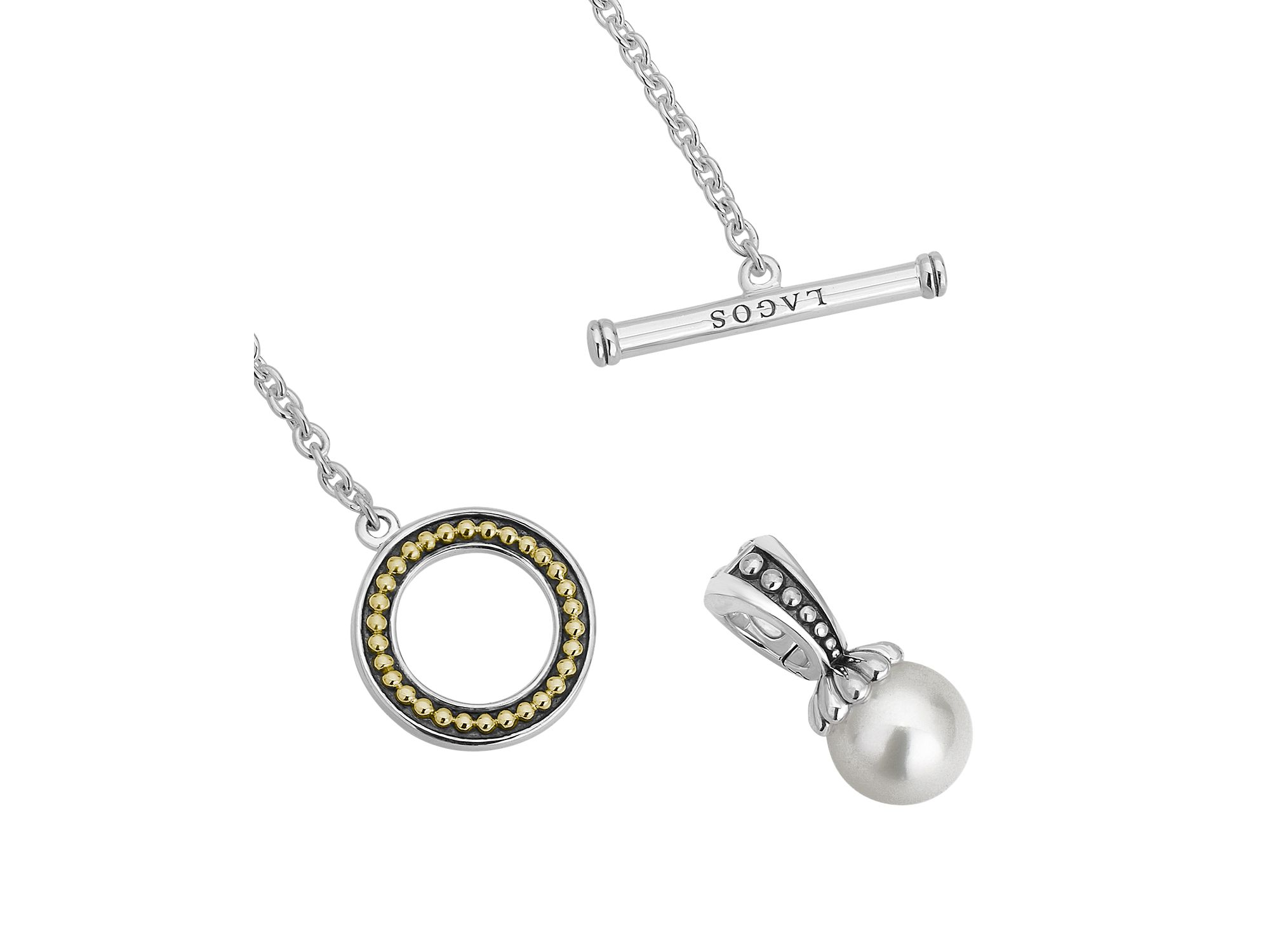 Sterling Silver Luna Cultured Freshwater Pearl Toggle Necklace, 18" — Image 4