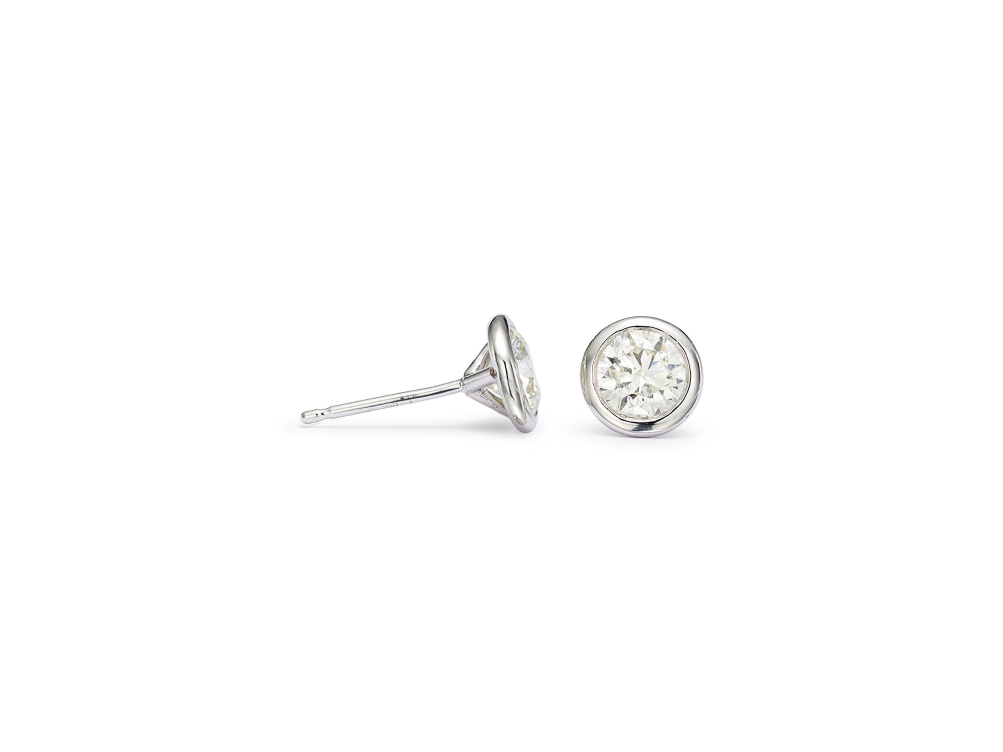 Diamond Bezel Set Stud Earrings in 14K White Gold, 0.20-1.0 tcw — Image 4