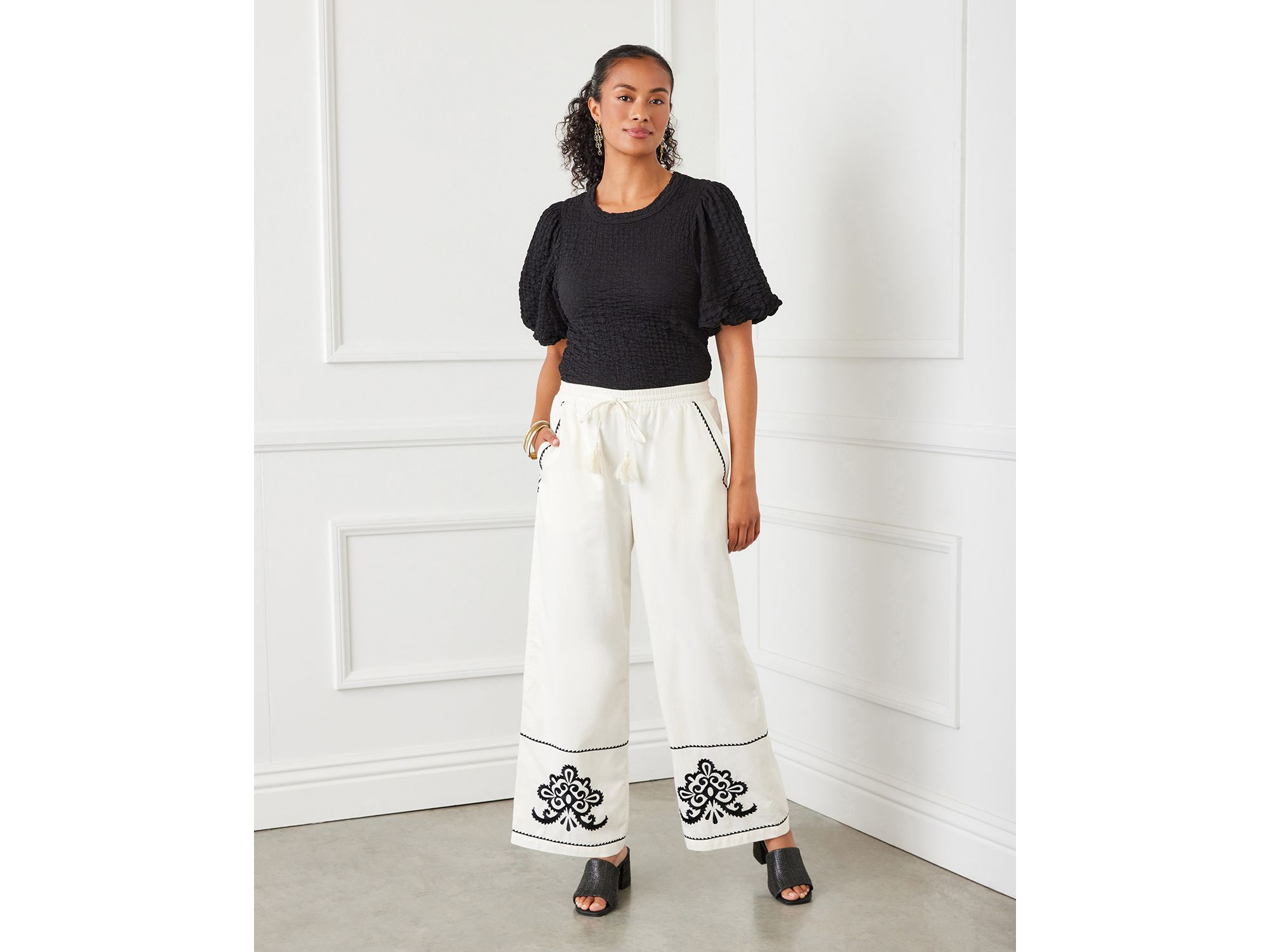 Embroidered Drawstring Pants — Image 3