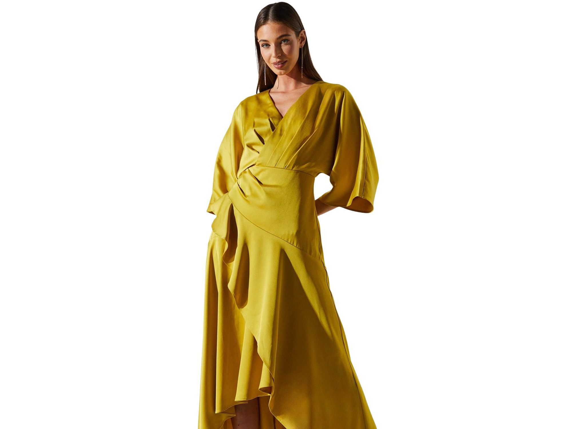 Satin Crepe Ruffle Wrap Midi Dress — Image 3