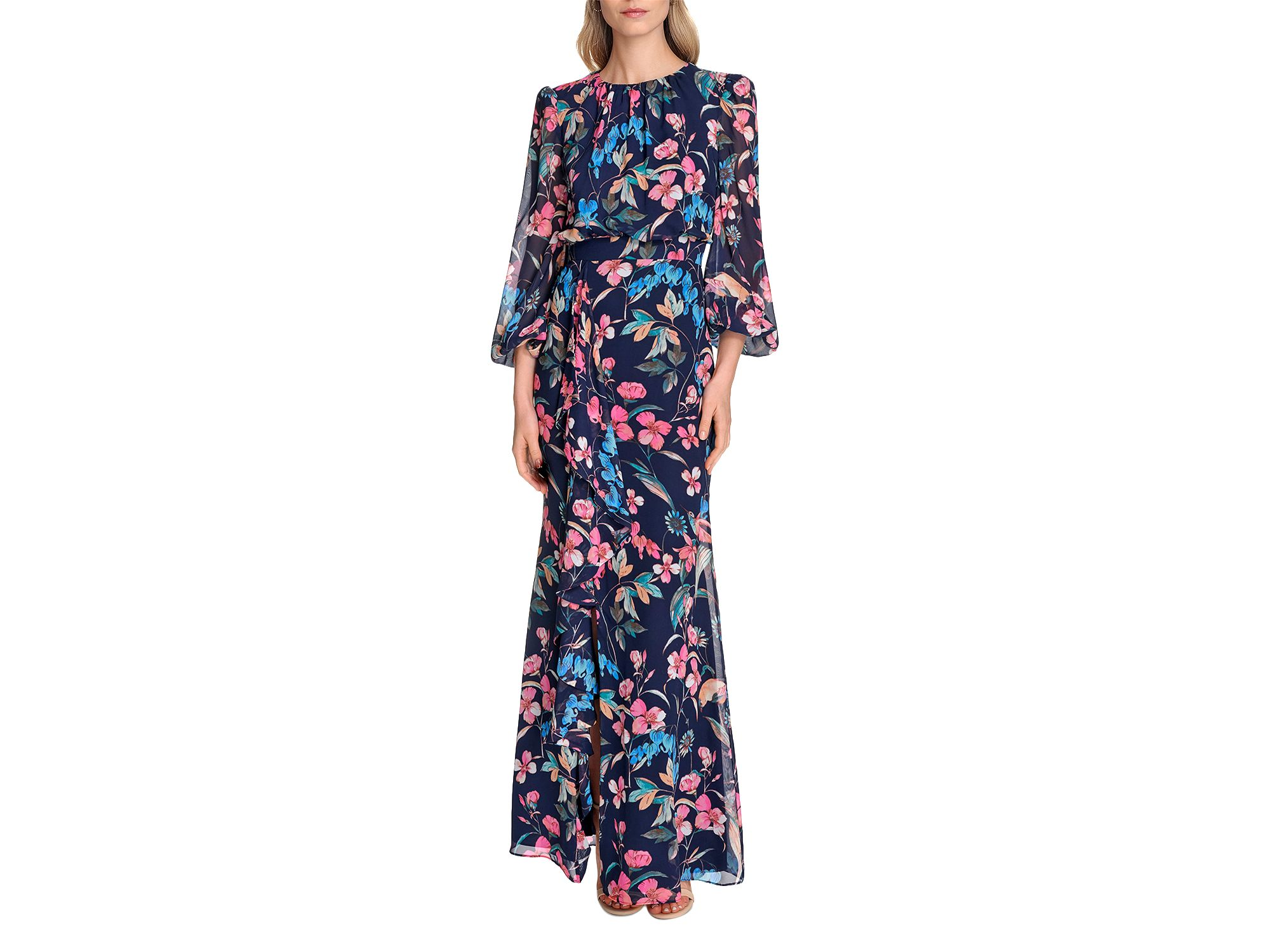 Long Sleeve Cascading Ruffle Gown - Image 1