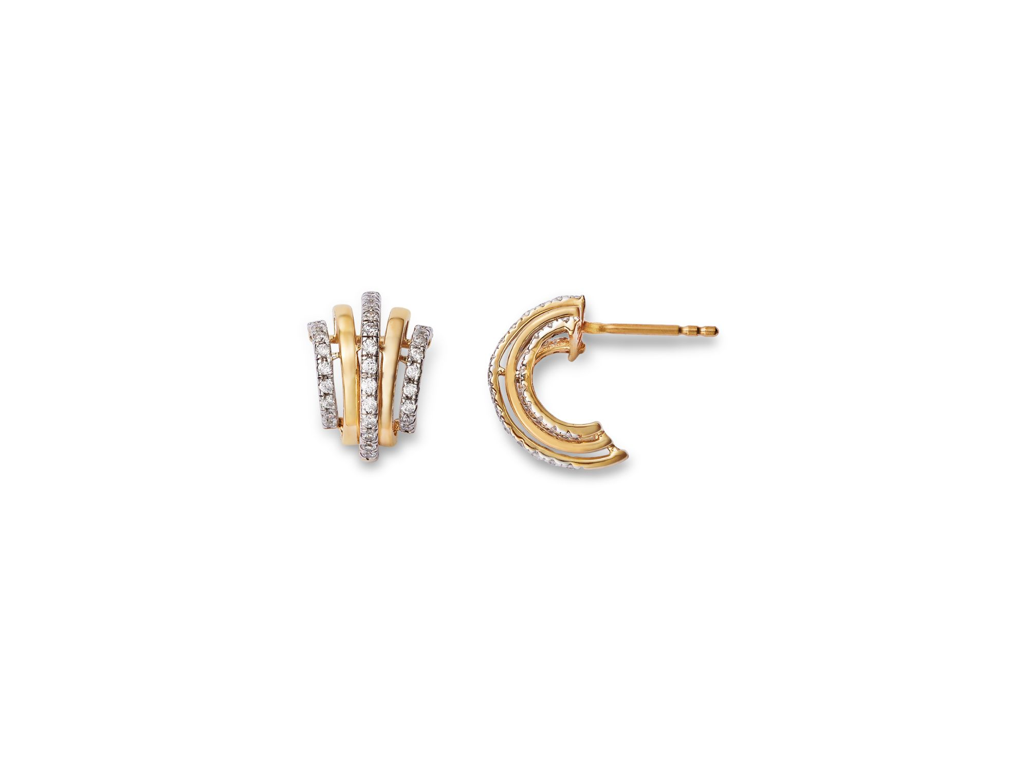 Diamond Multi Row Hoop Earrings in 14K Yellow Gold, 0.50 tcw — Image 3