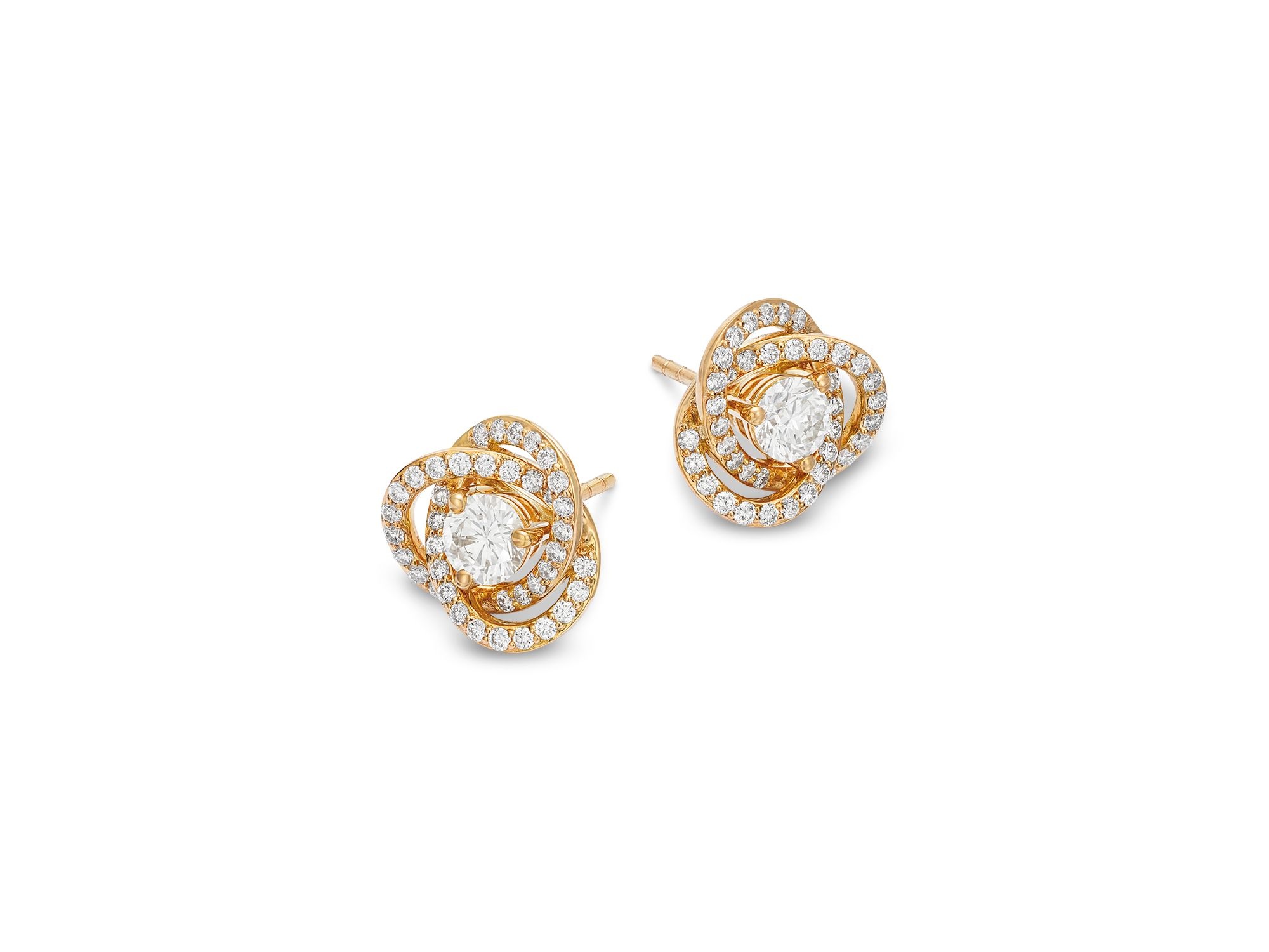 Certified Diamond Love Knot Stud Earrings in 18K Yellow Gold, 0.82 tcw — Image 3