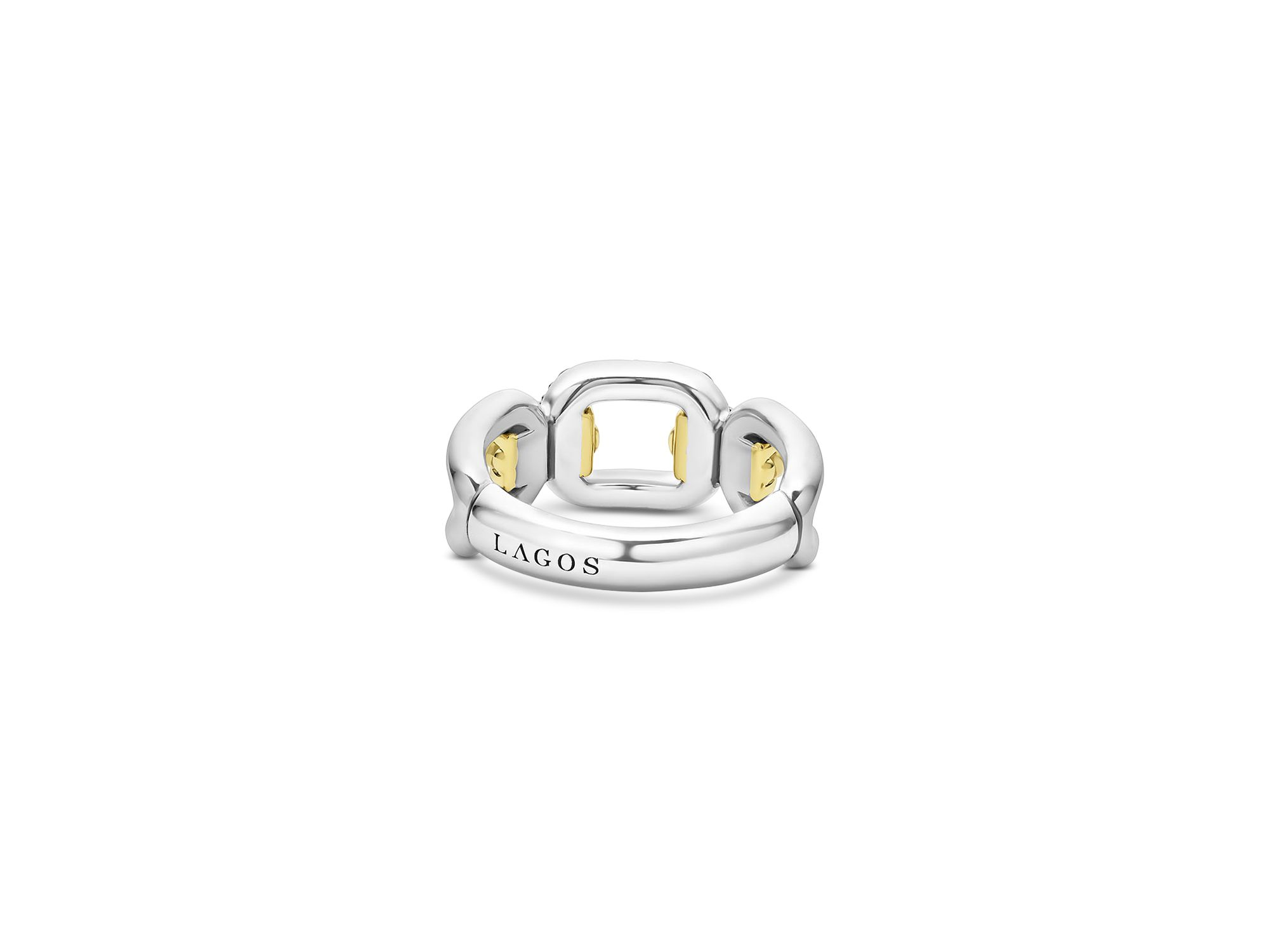 18K Yellow Gold & Sterling Silver Signature Caviar Diamond Link Statement Ring — Image 5
