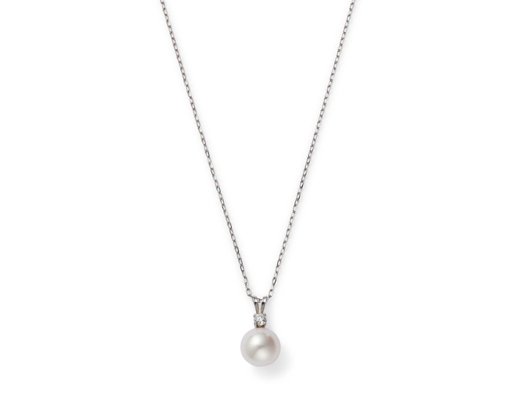 Diamond & Cultured Freshwater Pearl Pendant Necklace in 14K White Gold, 16" — Image 4