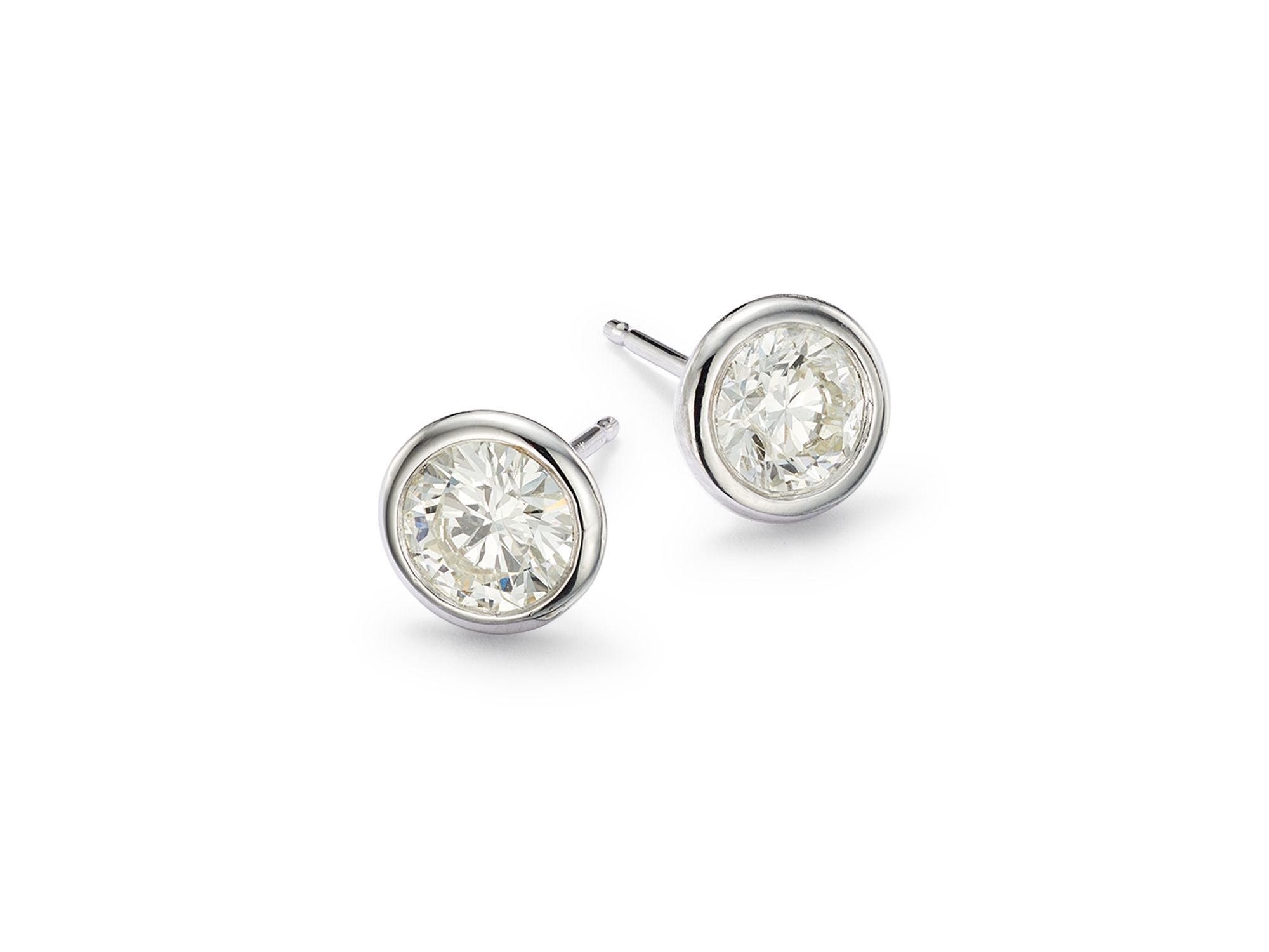Diamond Bezel Set Stud Earrings in 14K White Gold, 0.20-1.0 tcw — Image 3
