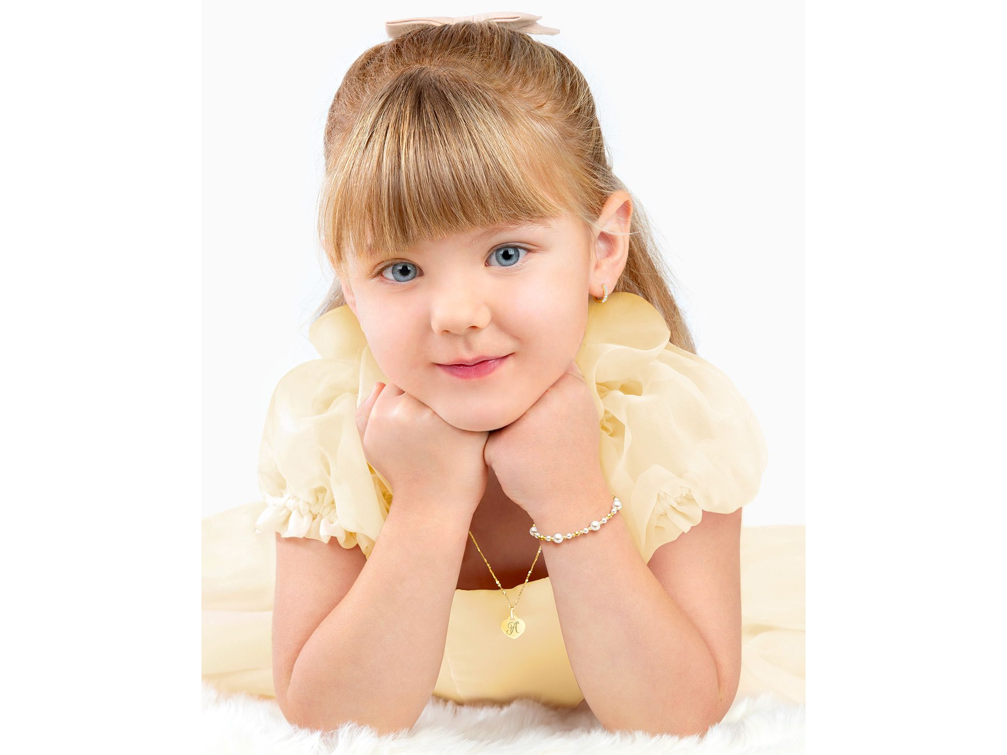 Girls' 14K Gold Baby Heart & Engraved Initial 13-14" Necklace - Children — Image 3