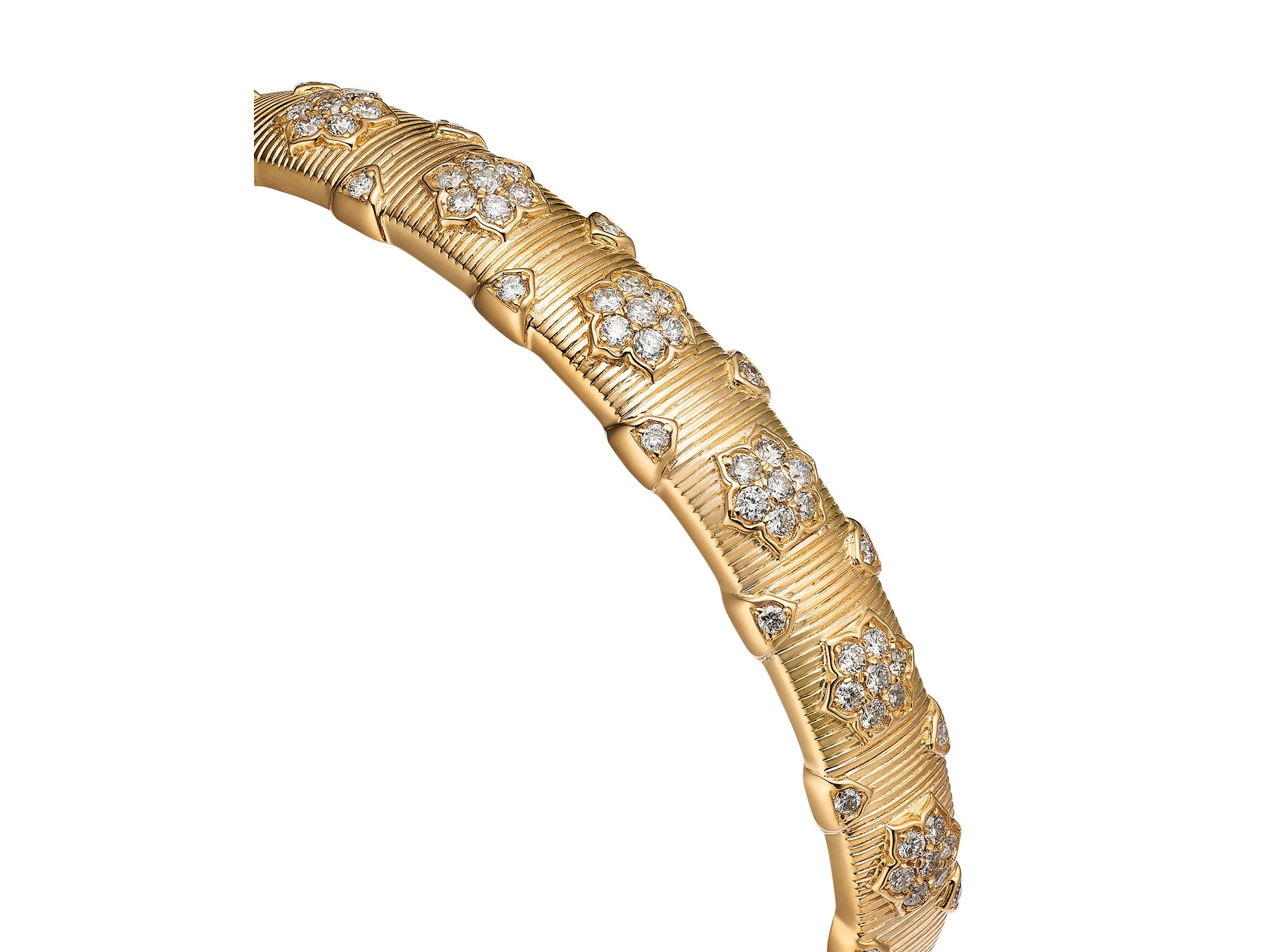 Diamond Bangle with Flowers in 14K Yellow Gold, 1.28 tcw — Image 3