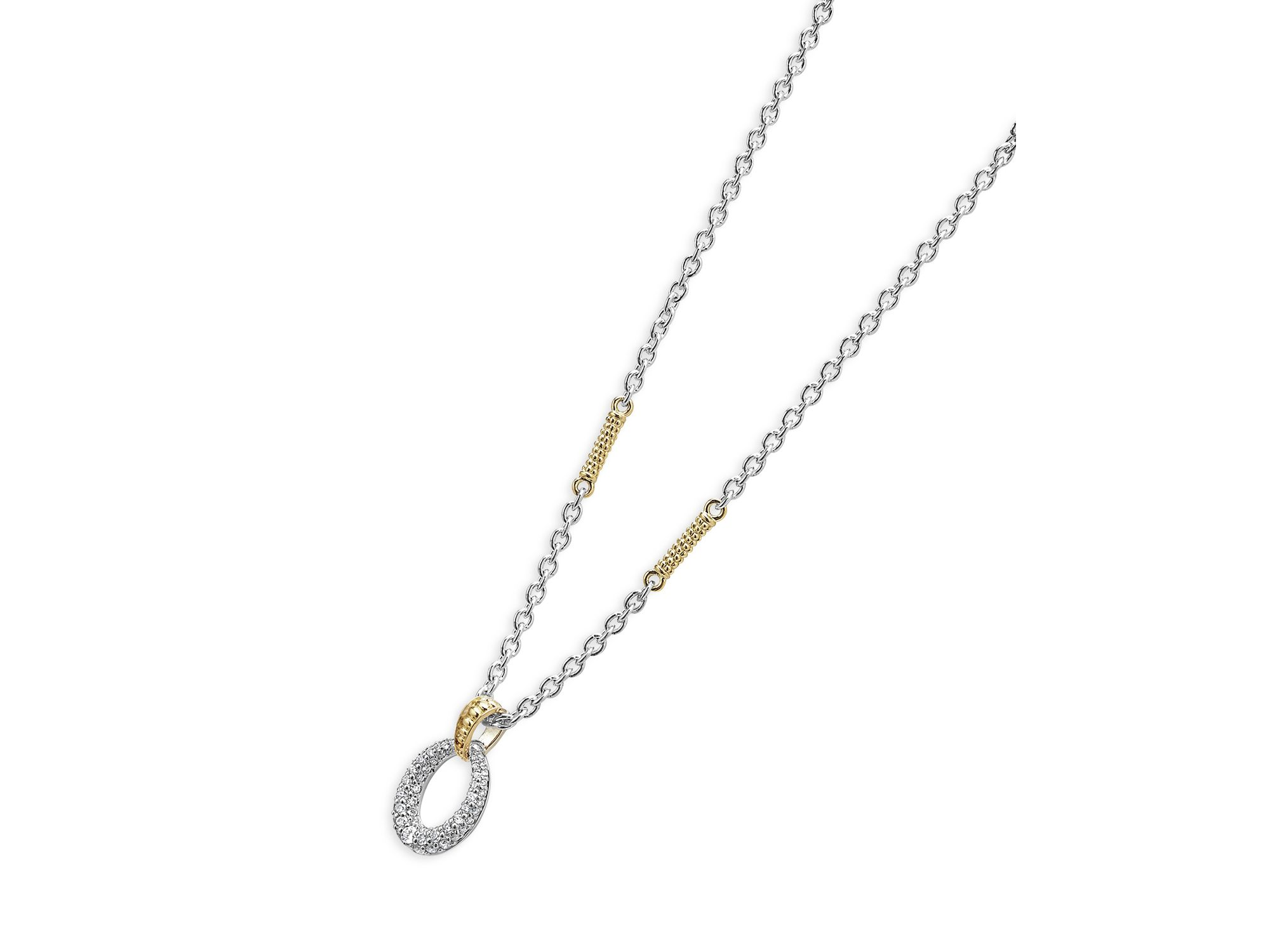 18K Yellow Gold & Sterling Silver Caviar Lux Oval Diamond Pendant Necklace, 16" — Image 3