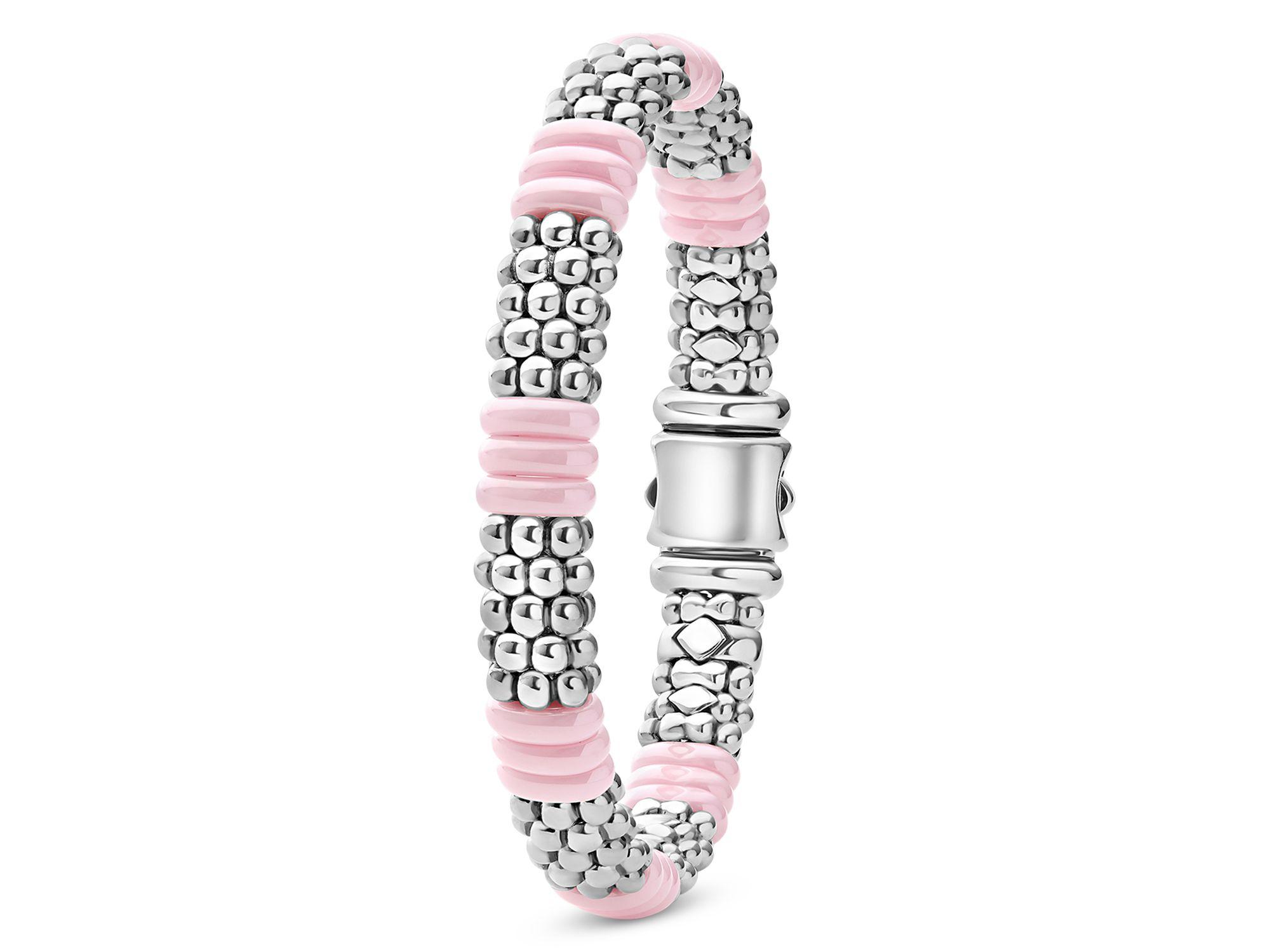 Sterling Pink Caviar Ceramic Rondelle Polished Bead Bracelet — Image 3
