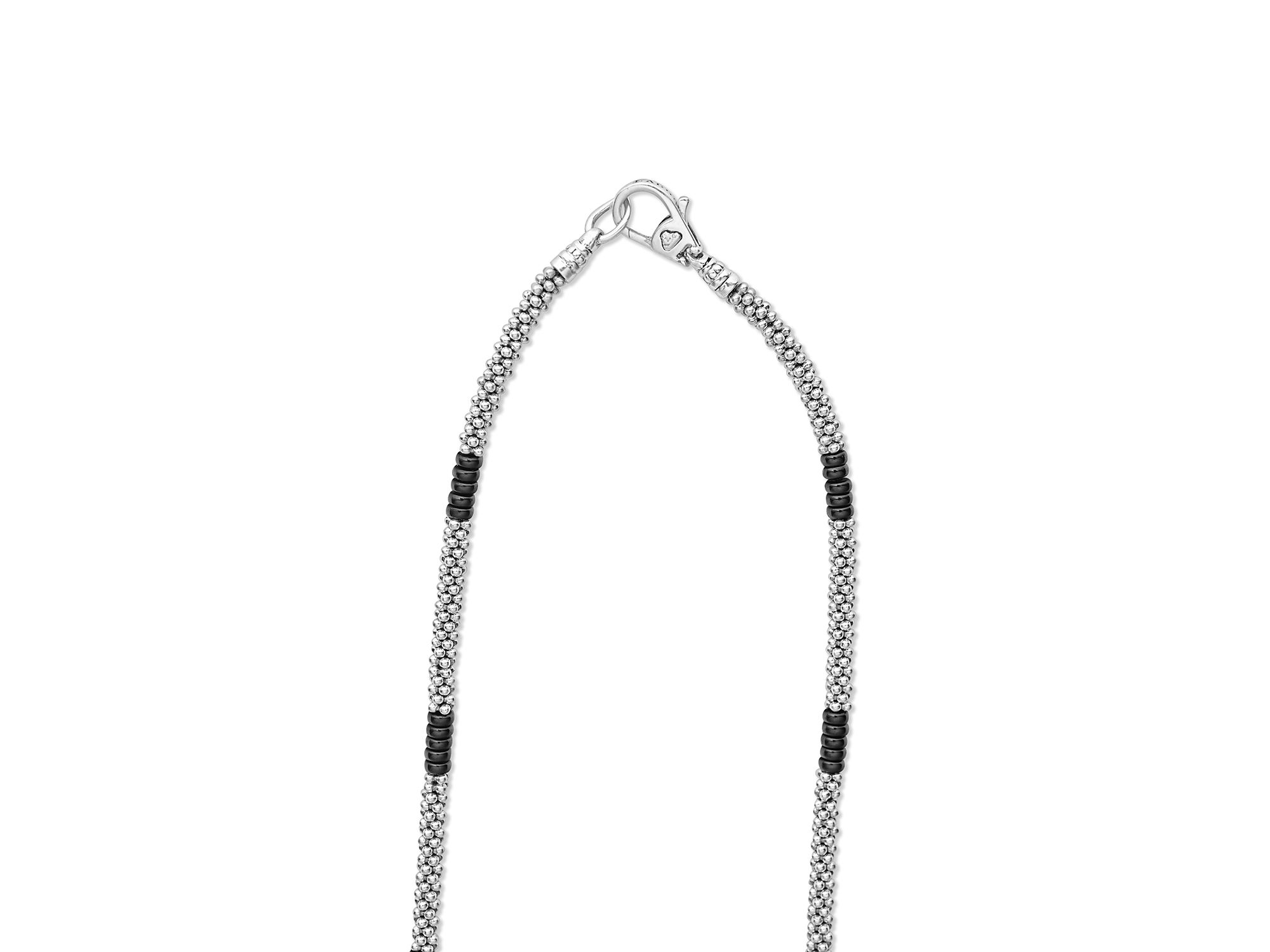 Black Caviar Silver Station Ceramic Beaded Necklace, 16" — Image 4