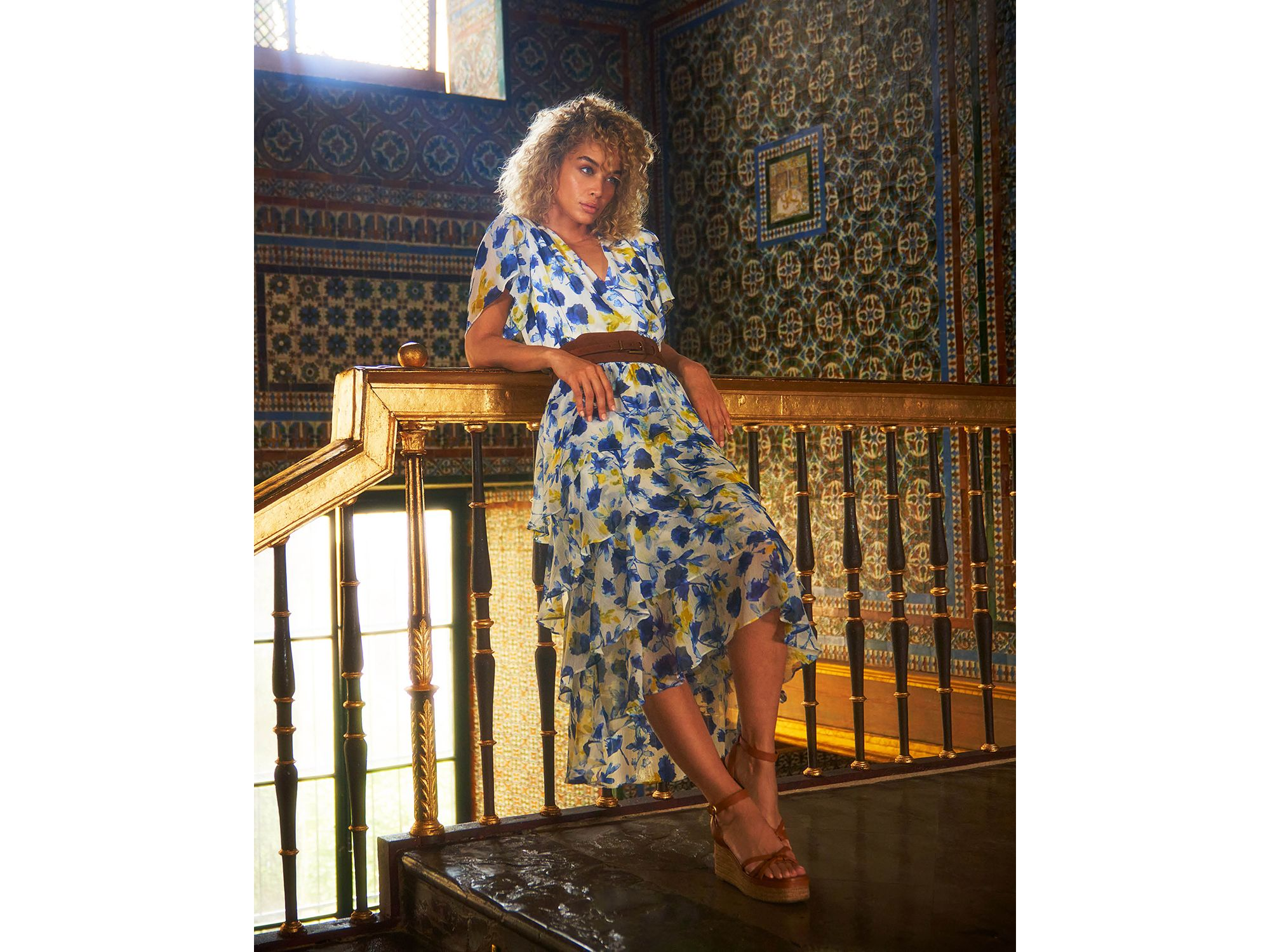 Floral Print Flutter Sleeve Tiered Ruffle Midi Dress — Image 5