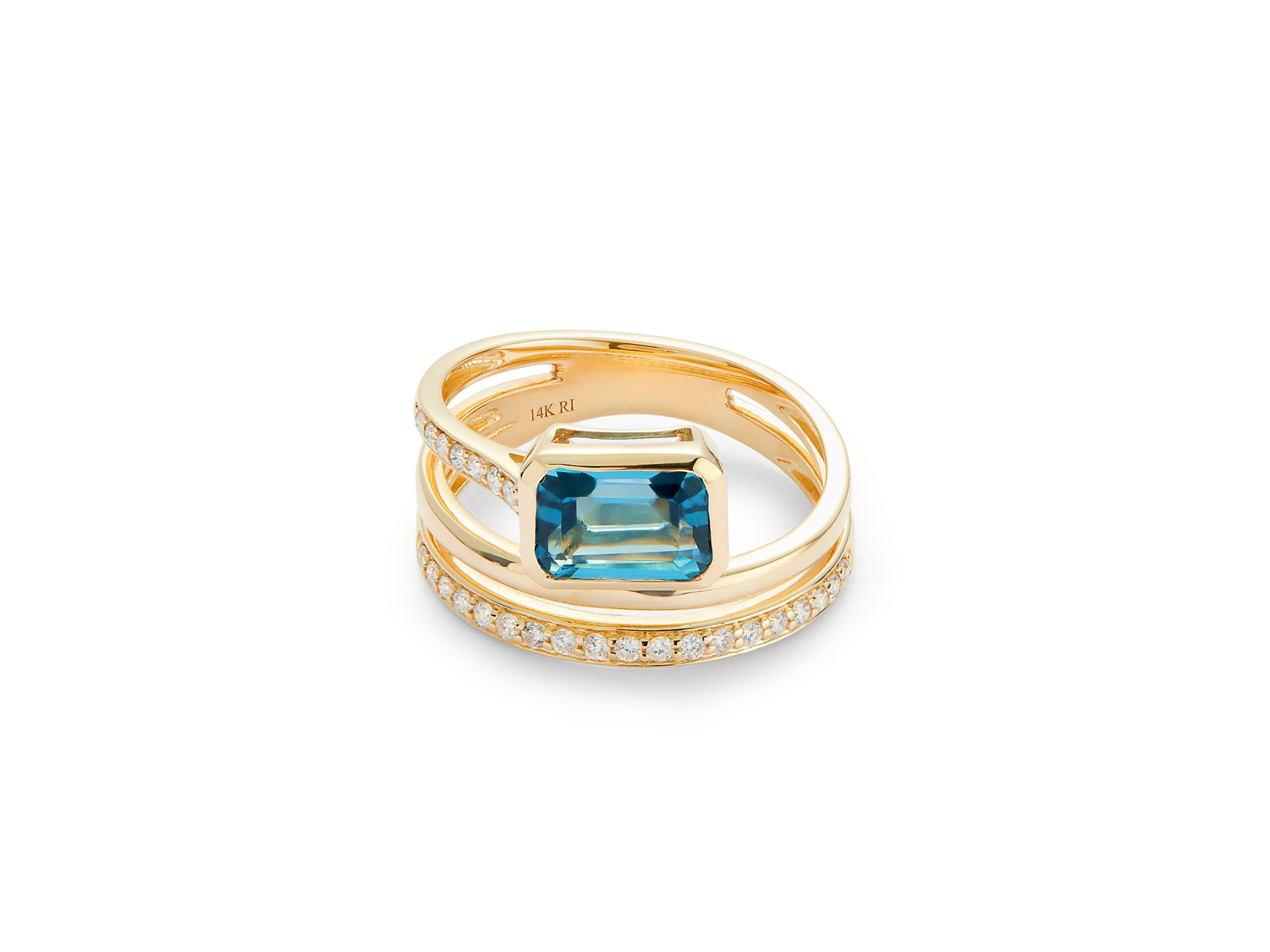 London Blue Topaz & Diamond Wrap Ring in 14K Yellow Gold — Image 4