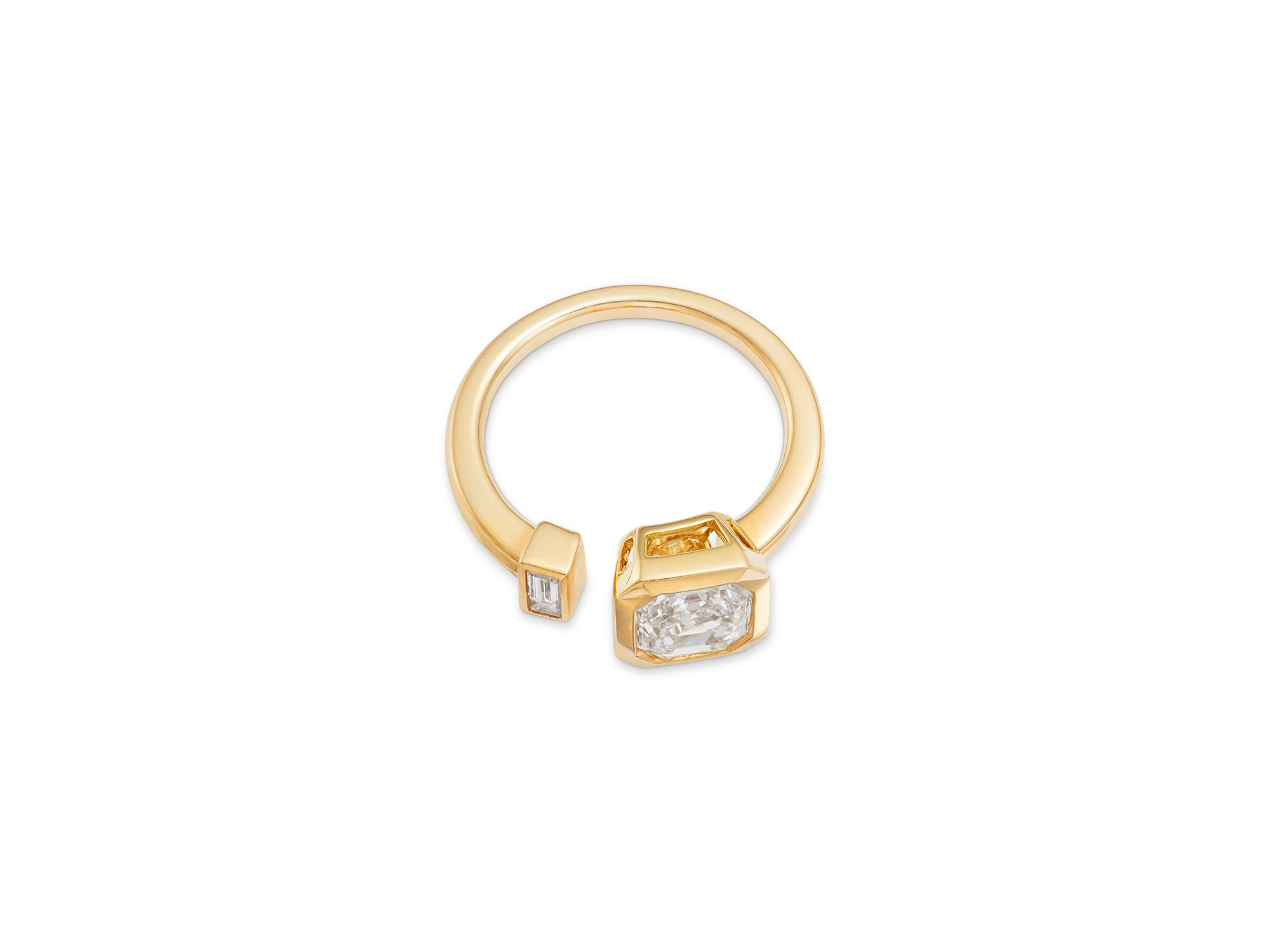 Certified Lab Grown Asscher & Emerald Cut Diamond Open Ring 14K Yellow Gold, 2.05 tcw — Image 4