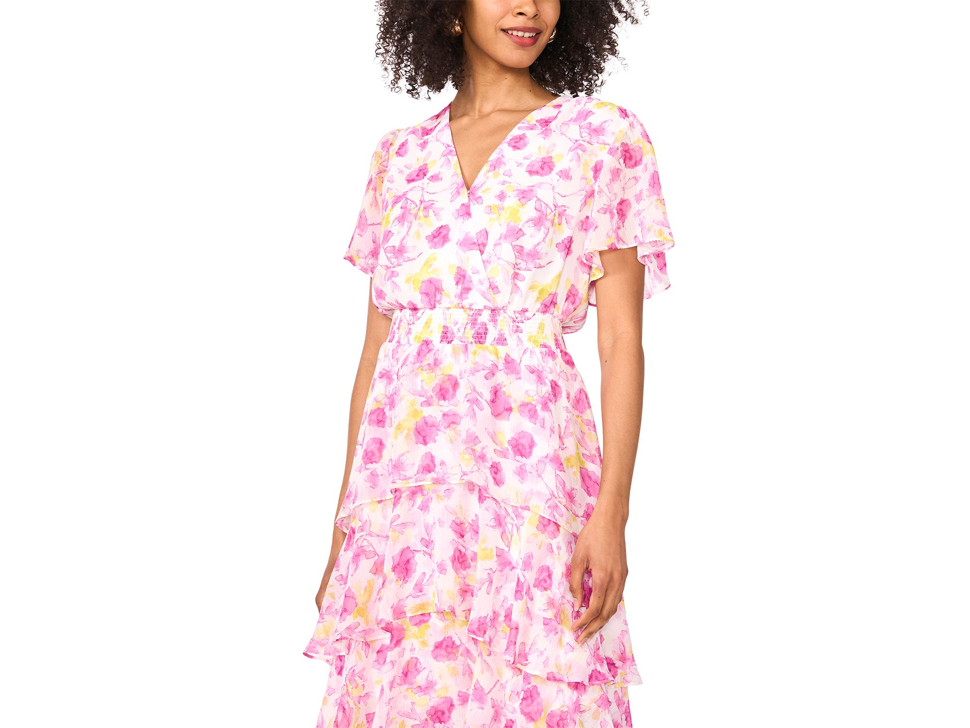 Floral Print Flutter Sleeve Tiered Ruffle Midi Dress — Image 9