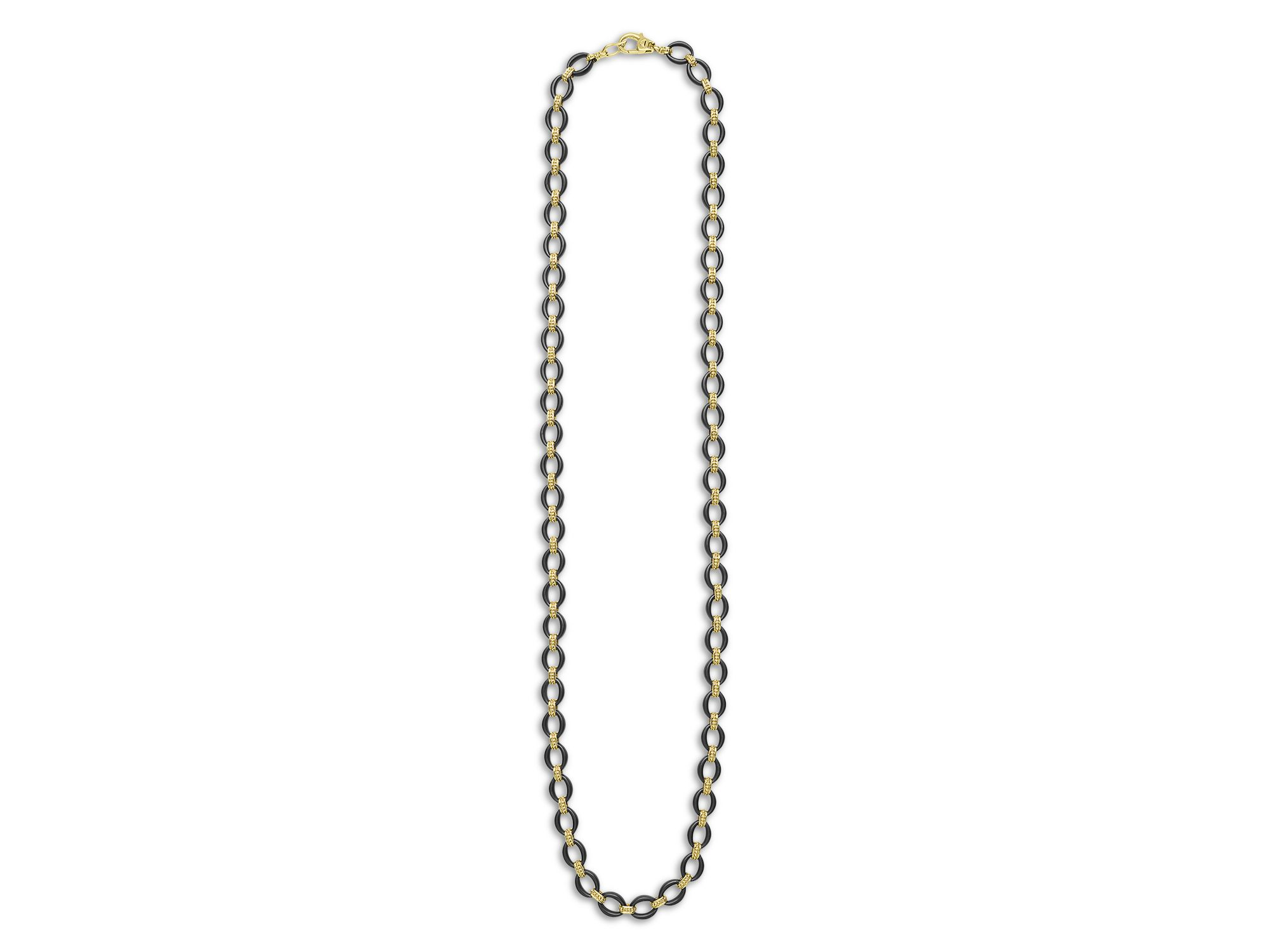 18K Gold Matte Black Ceramic Oval Link Necklace, 20" — Image 4