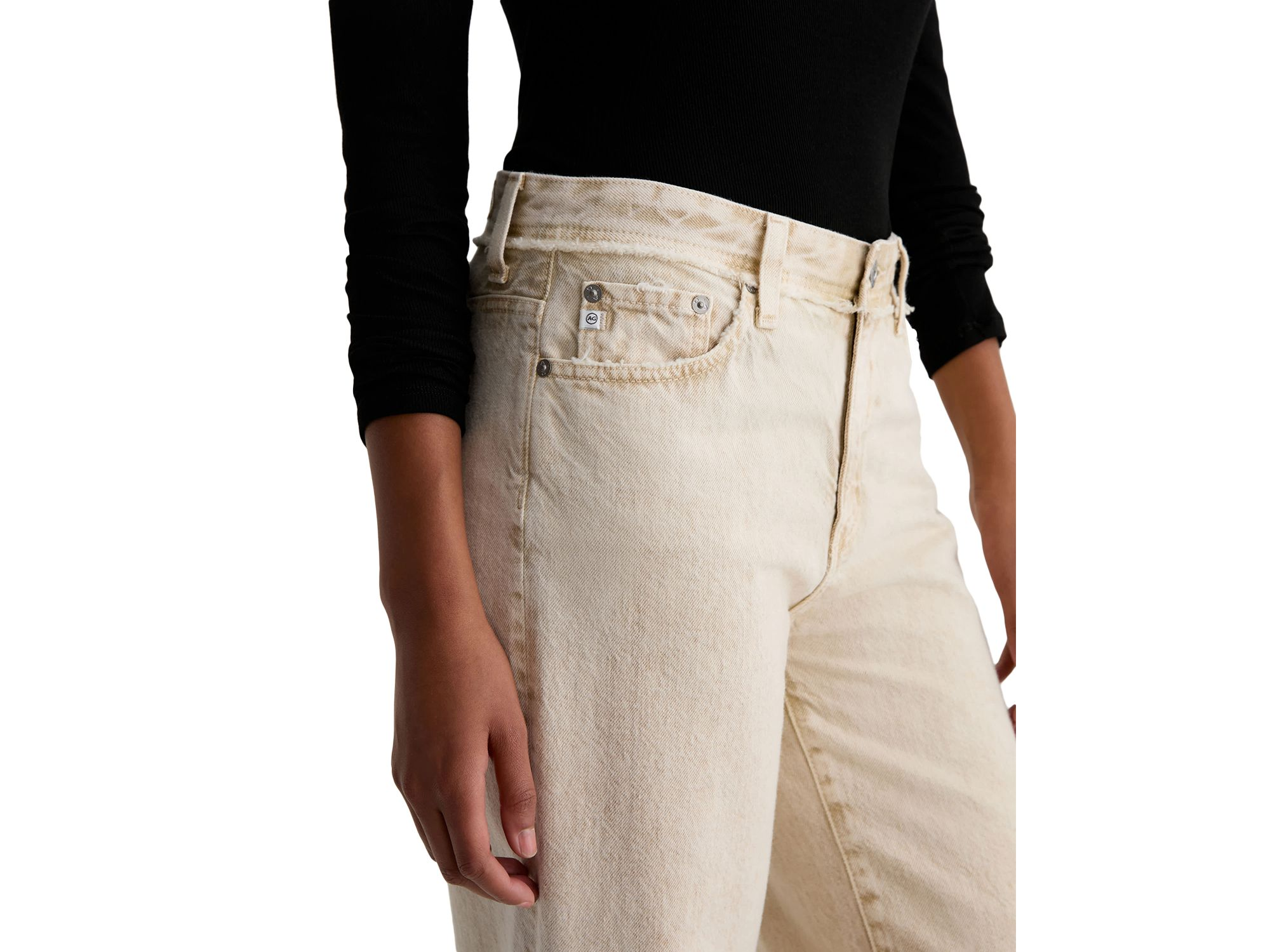 Saige Mid Rise Wide Leg Crop Jeans in Sulfur Melange Camel — Image 3