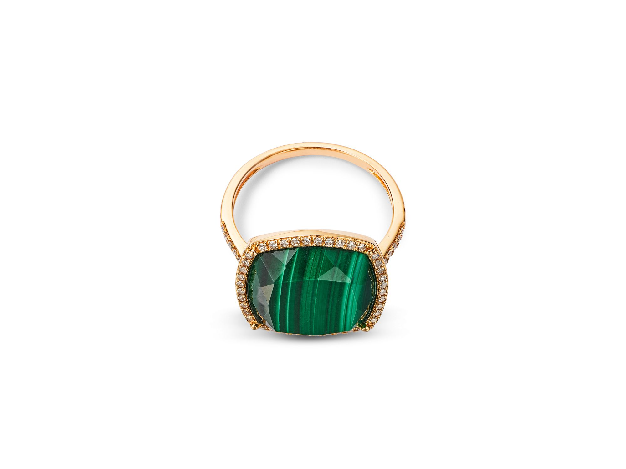 Malachite & Diamond Halo Ring in 14K Yellow Gold — Image 3