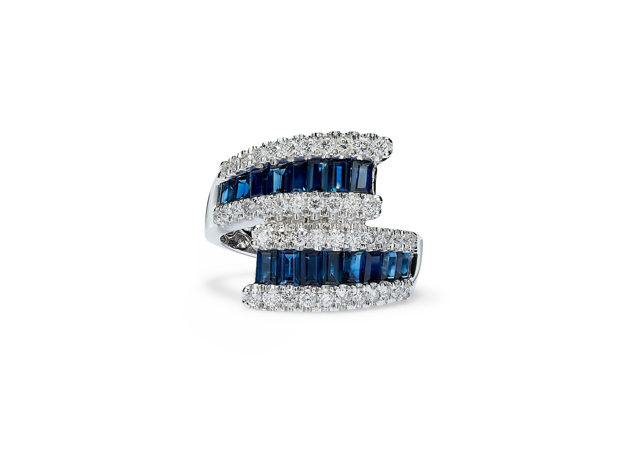 Sapphire & Diamond Bypass Ring in 14K White Gold — Image 4