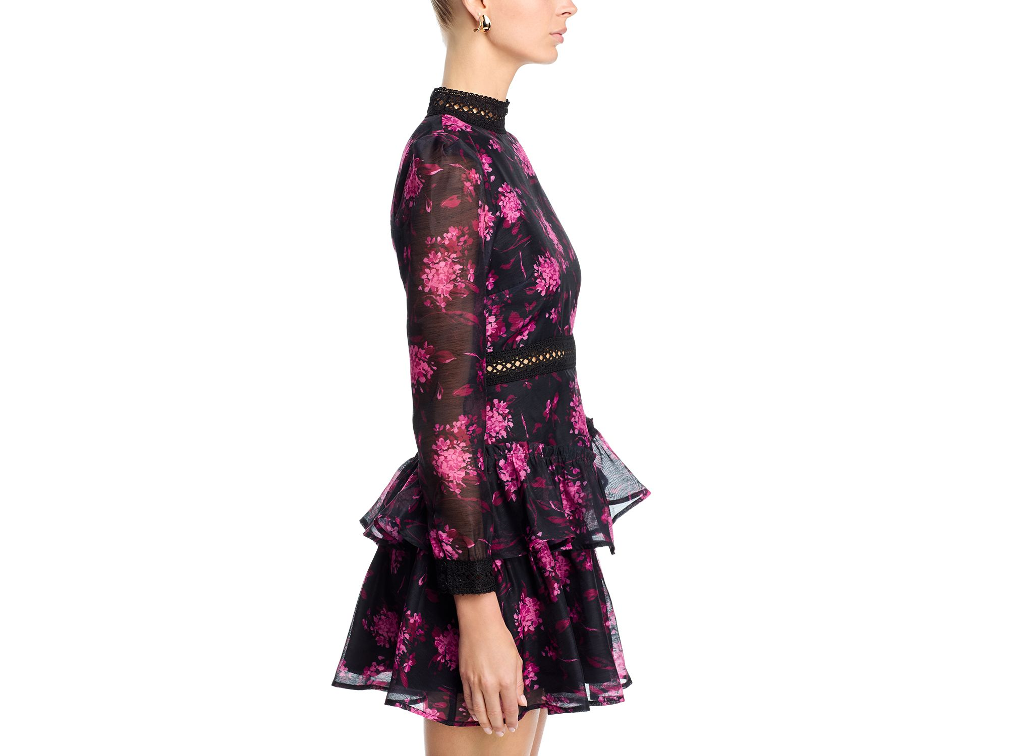 Mock Neck Long Sleeve Ruffle Mini Dress - Exclusive — Image 4