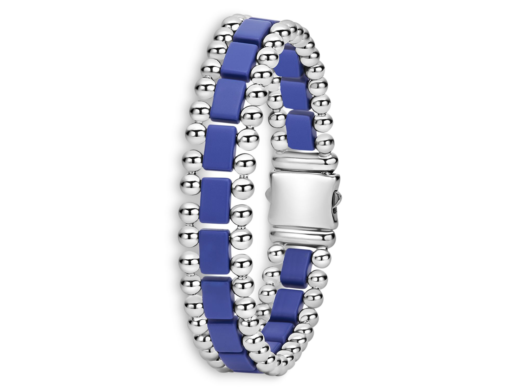 Men's Stainless Steel Anthem Ultramarine Ceramic Caviar Bead Bracelet - Exclusive — Image 4