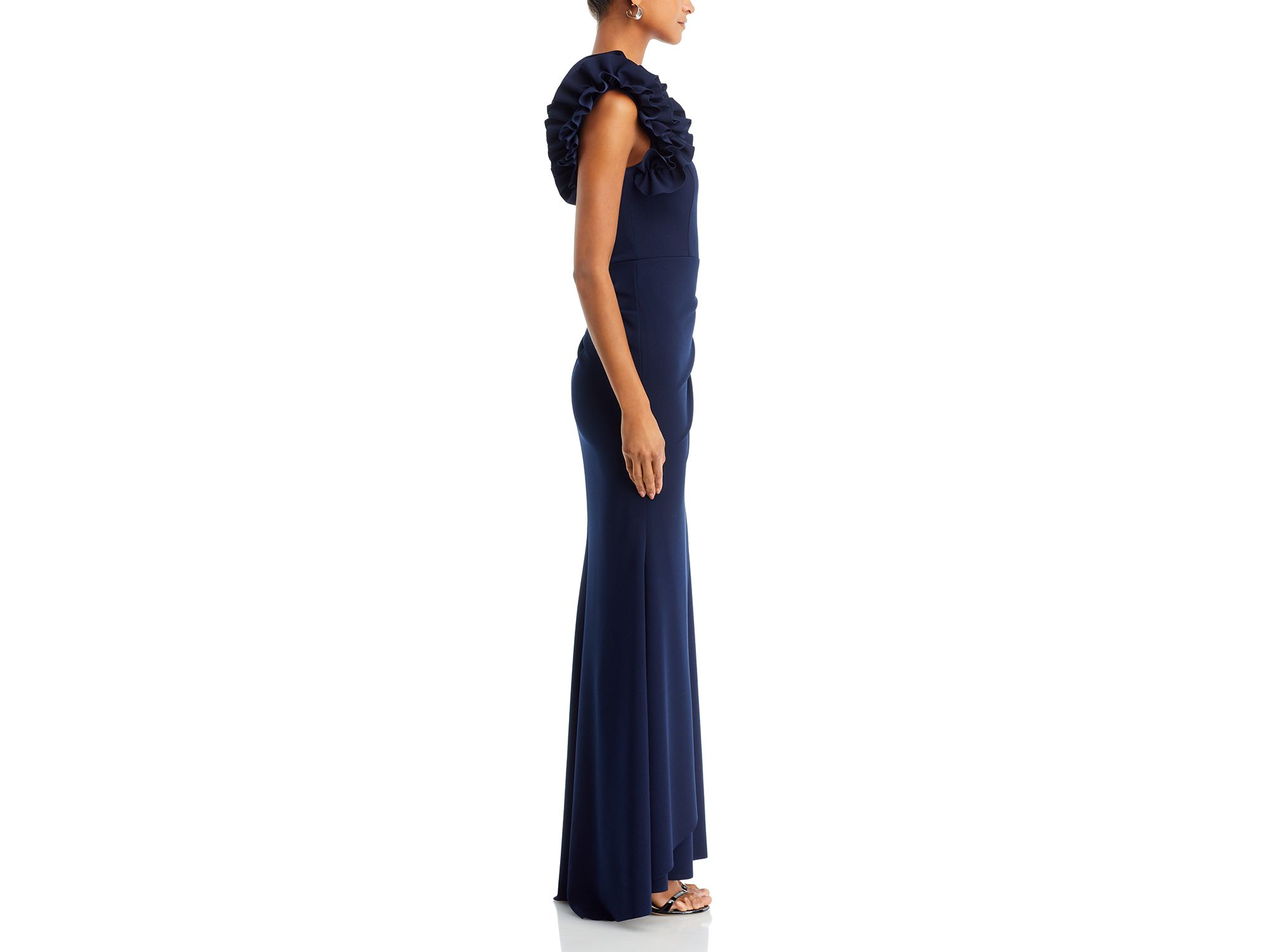 One Shoulder Ruffle Crepe Gown - Exclusive — Image 7