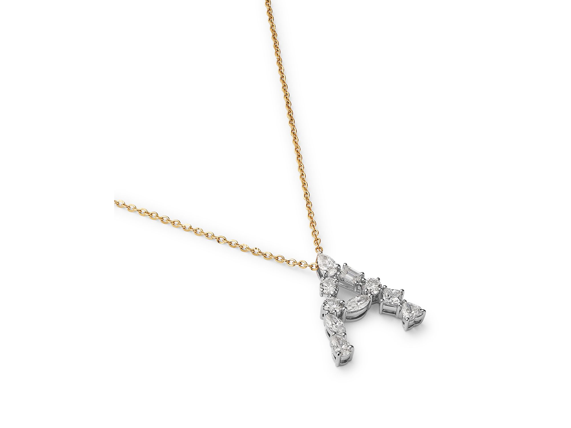 Luxe Collection Certified Mixed Cut Lab Grown Diamond Initial Pendant Necklace in 14K White & Yellow Gold, 0.5 tcw — Image 3