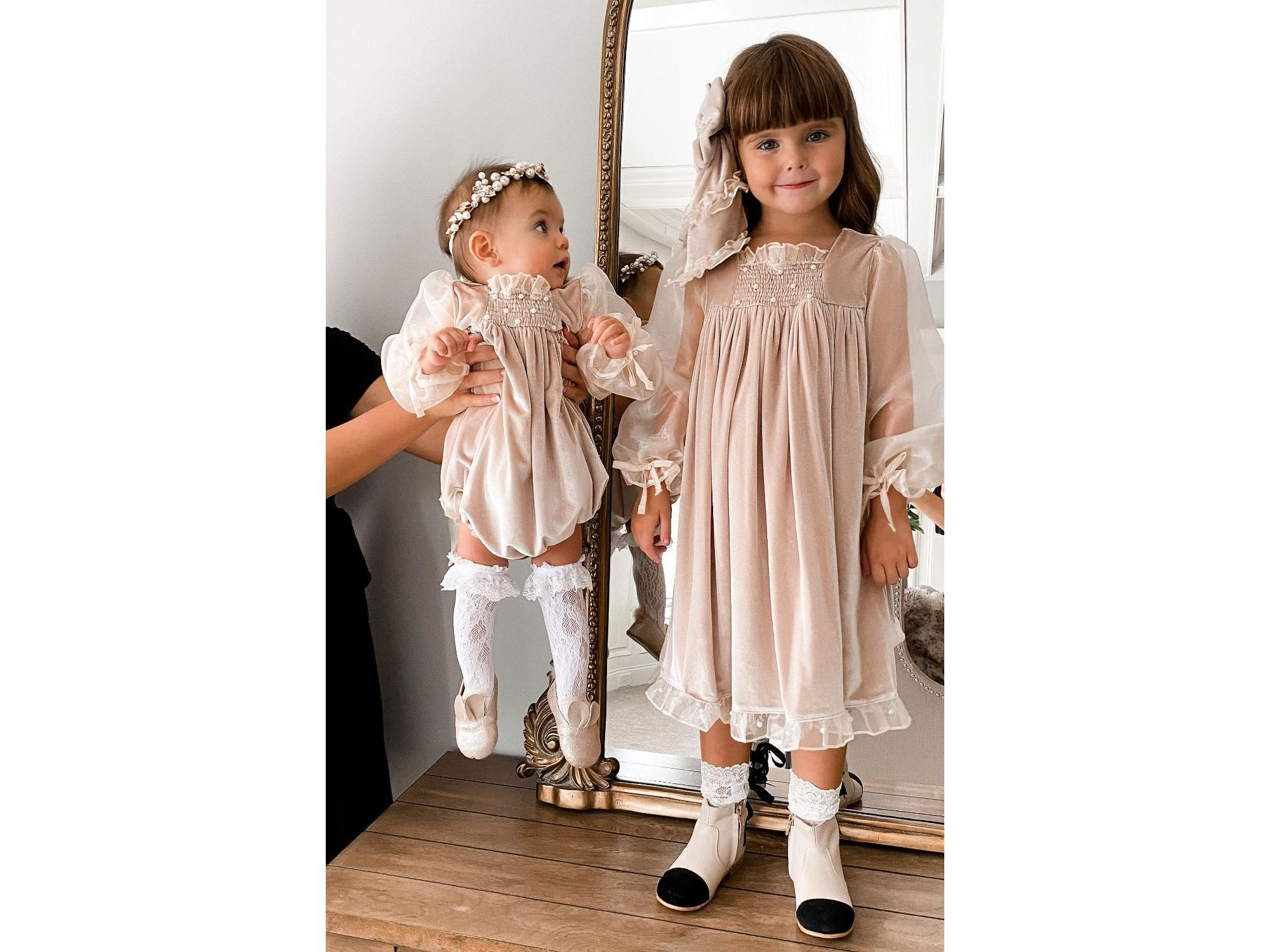 Girls' Helena Velour Dress with Organza Puff Sleeves - Baby, Little Kid, Big Kid — Image 16
