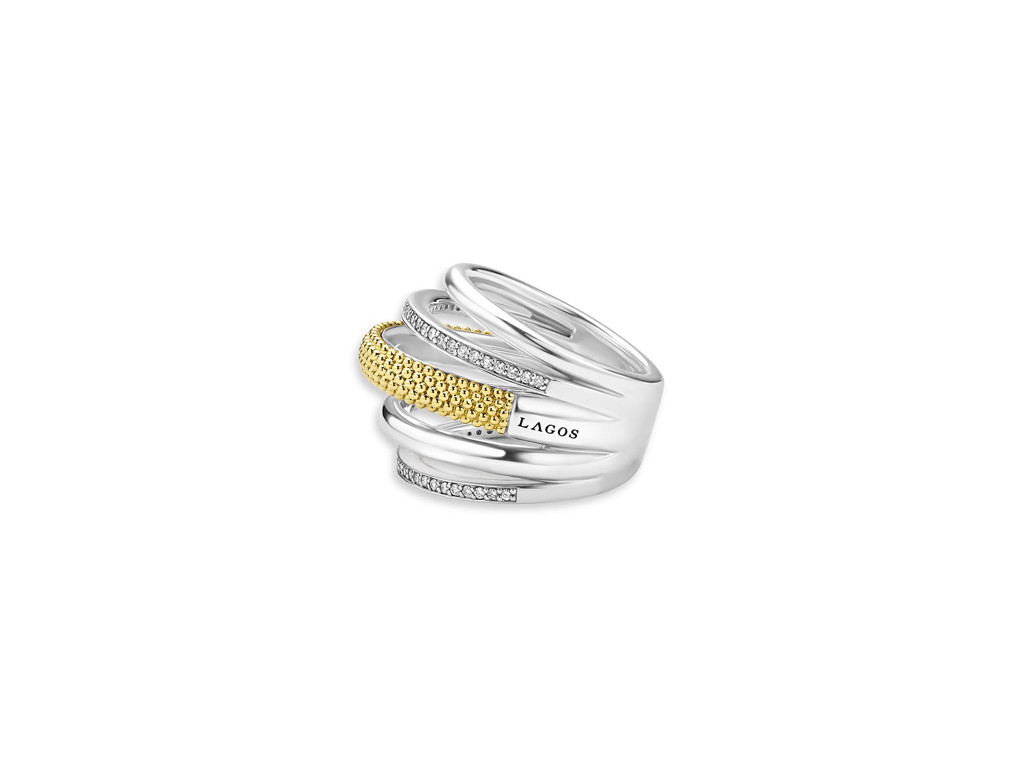 Two Tone Caviar Lux Five Row Diamond Ring, 0.29 tcw — Image 4