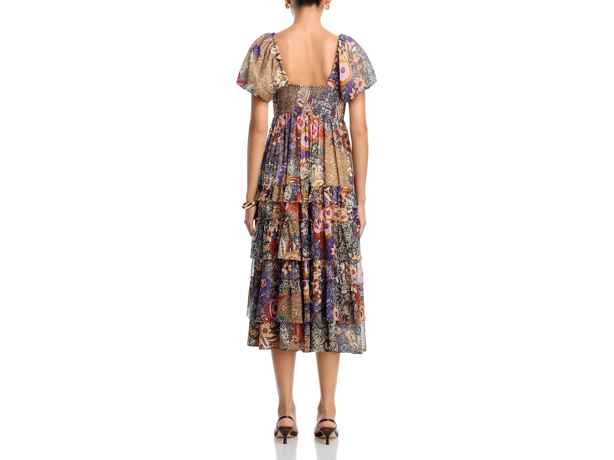 Metallic Floral Print Midi Boho Dress - Exclusive — Image 4
