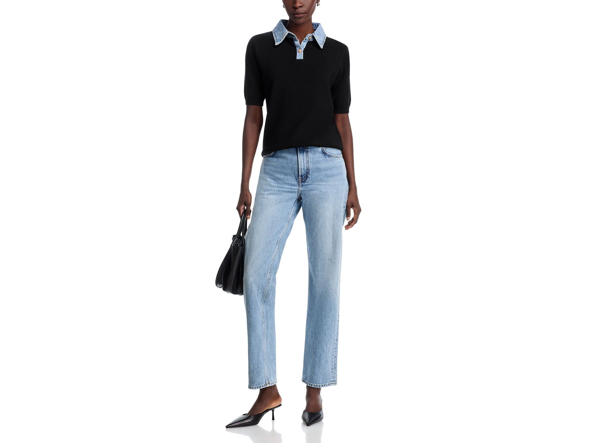 Denim Collared Short Sleeve Sweater — Image 4