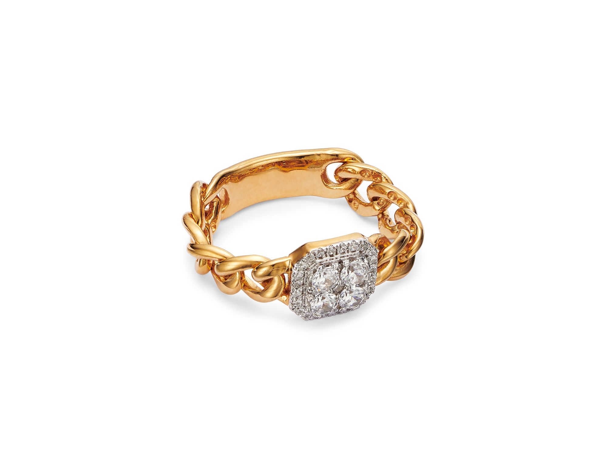 Diamond Halo Cluster Chain Link Ring in 14K Yellow Gold, 0.40 tcw — Image 3