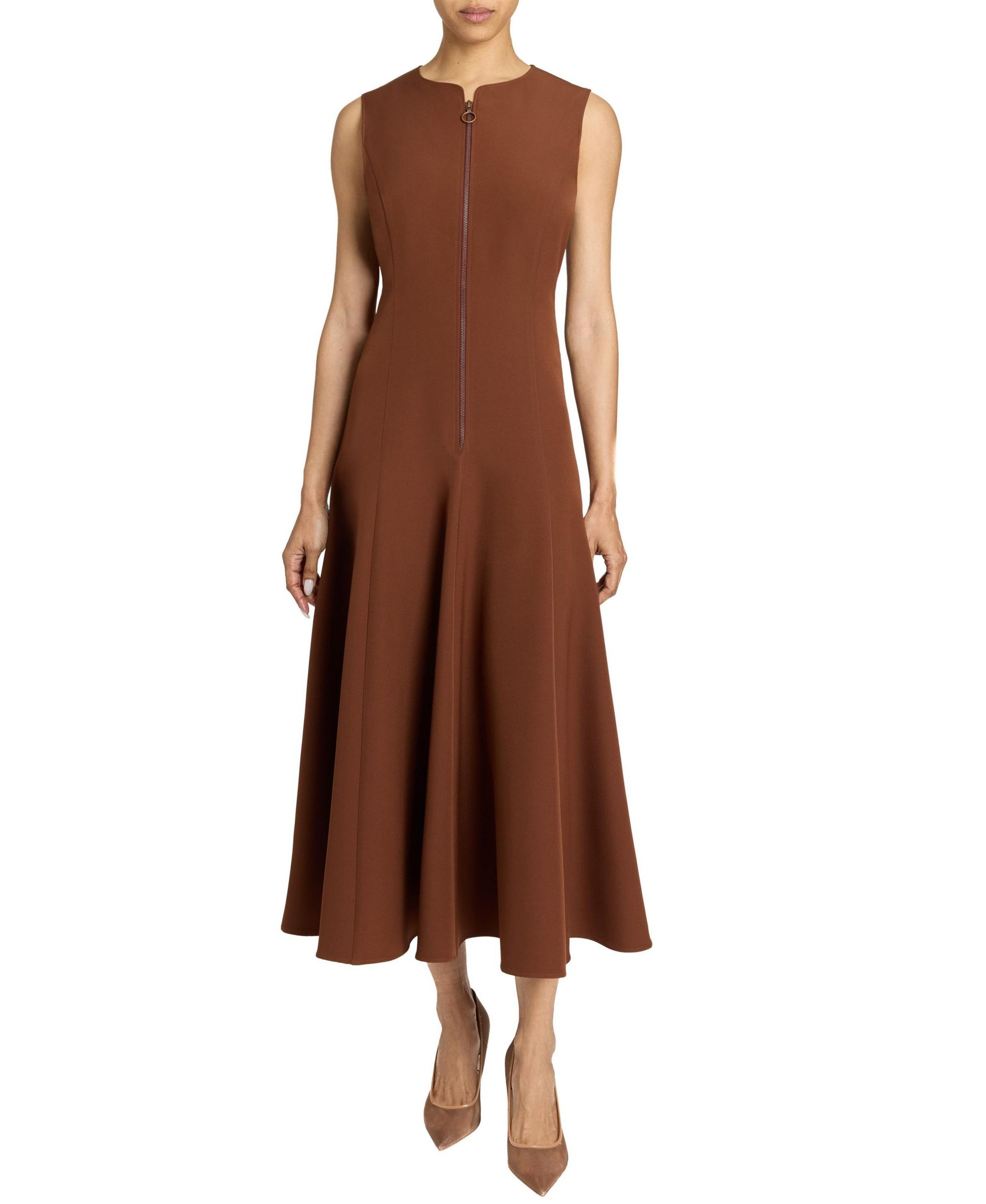 Sunny Sleeveless Midi Dress with Front Zipper in Stretch Crepe — Image 3