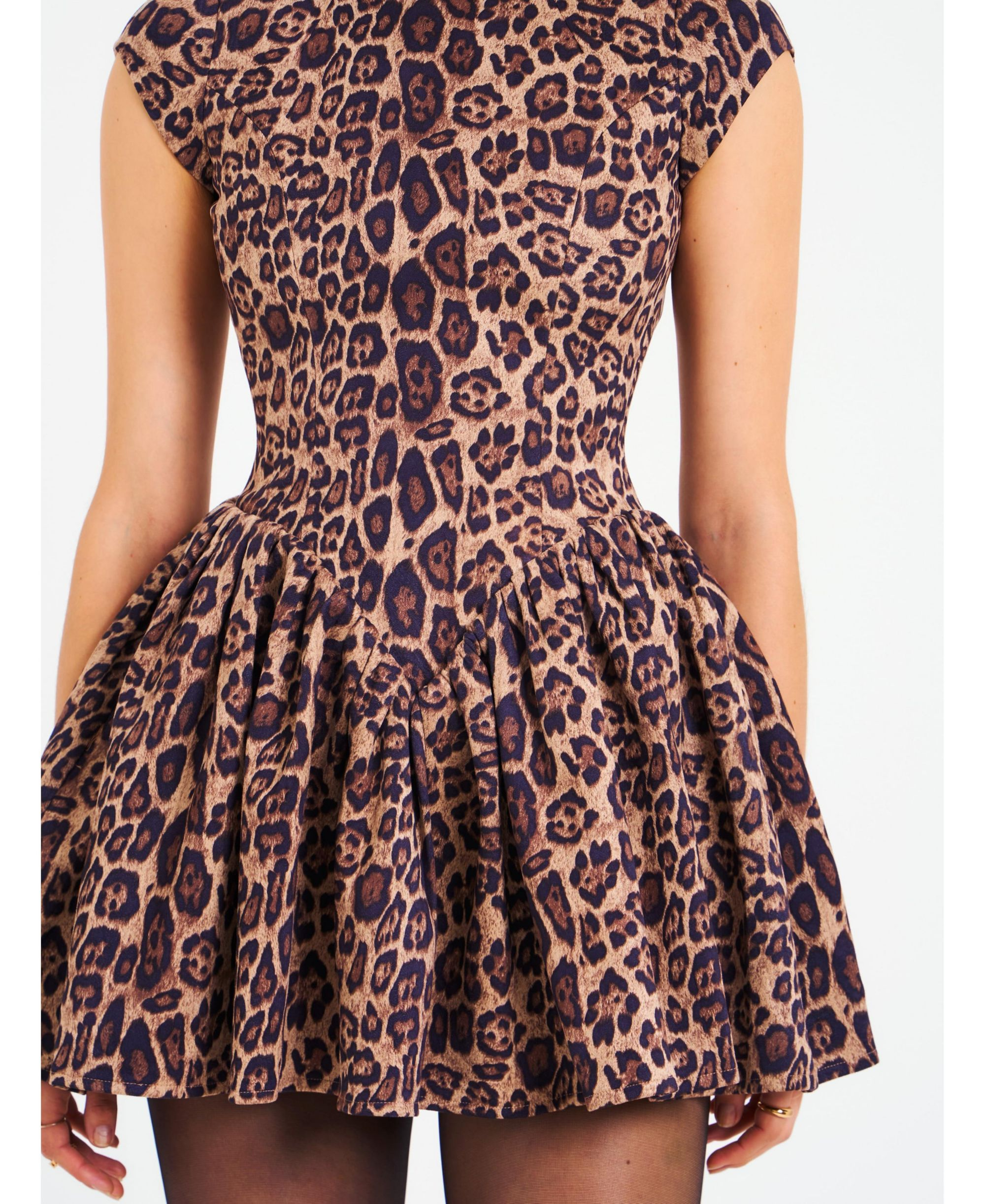 Jacqueline Backless Cheetah Print Mini Puffy Dress — Image 3