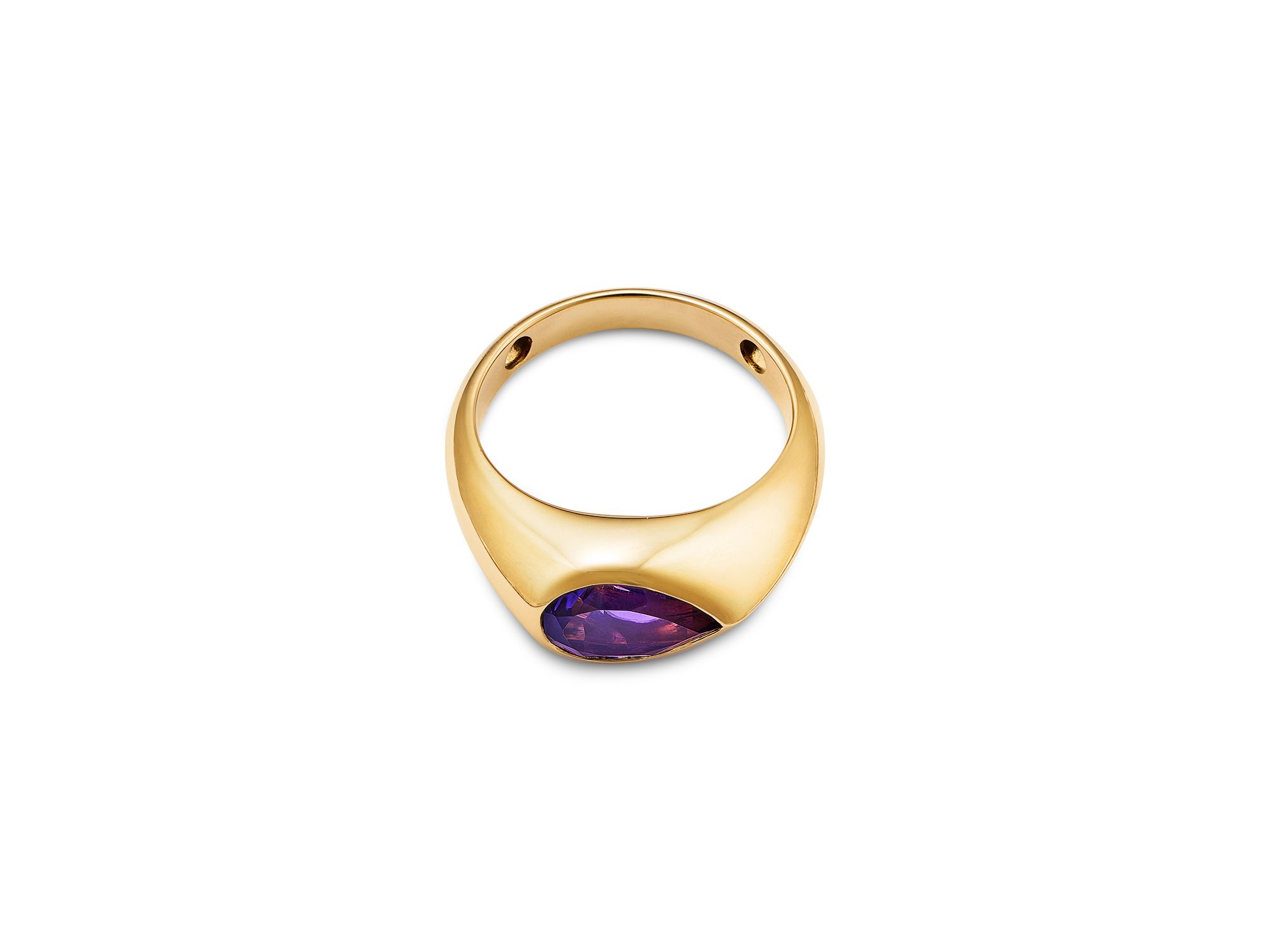 Pear-Shaped Amethyst Bold Ring in 14K Yellow Gold — Image 3