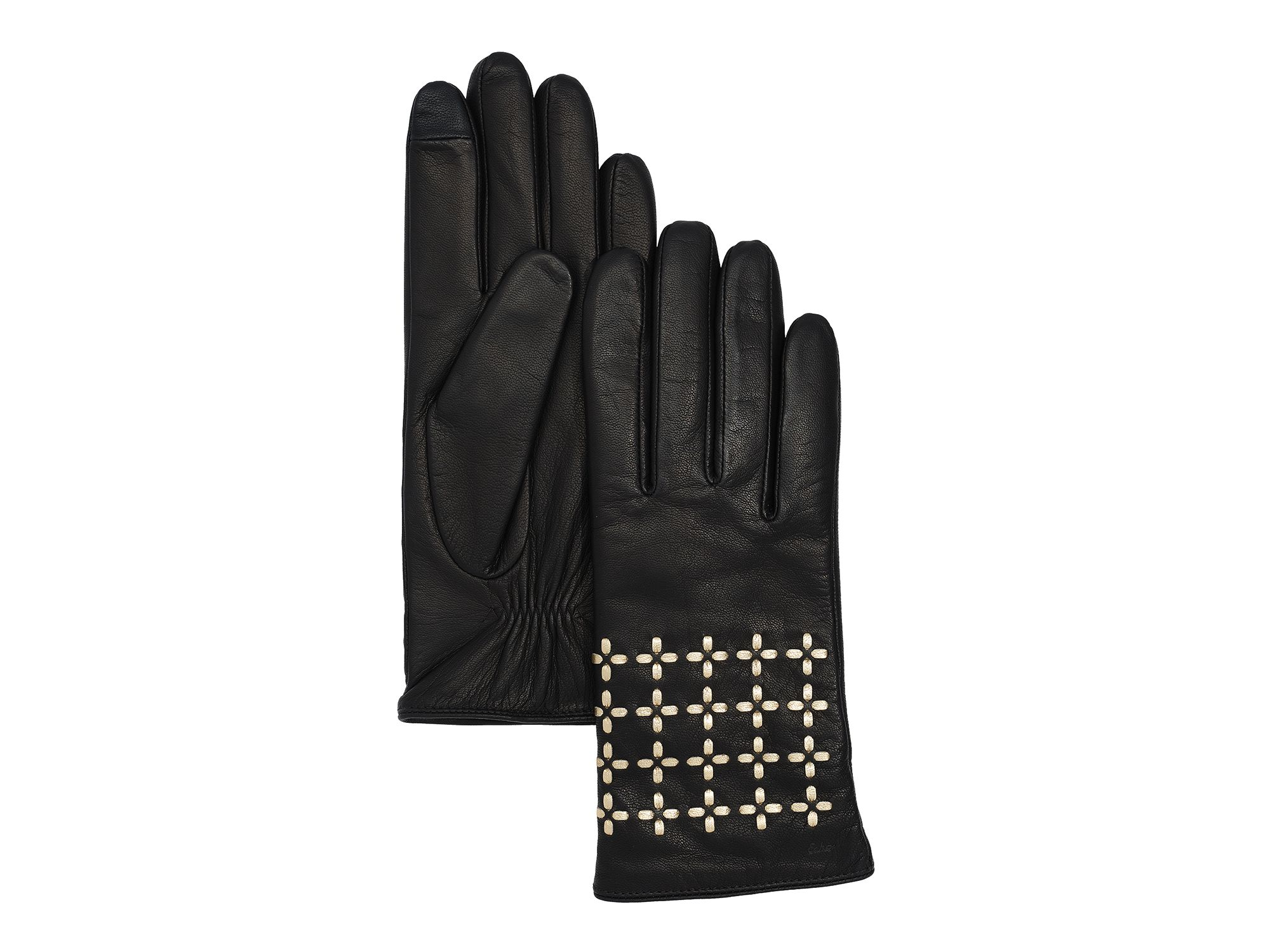 Geometric Laced Leather Tech Gloves - Image 1