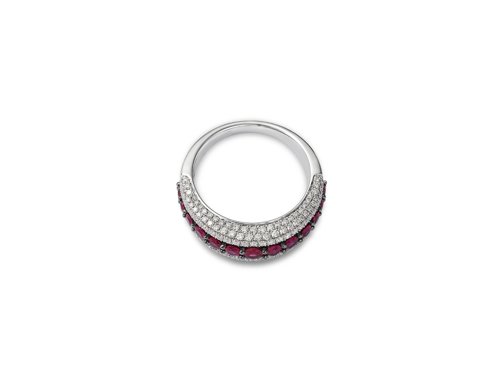Ruby & Diamond Multi-Row Ring in 14K White Gold — Image 3