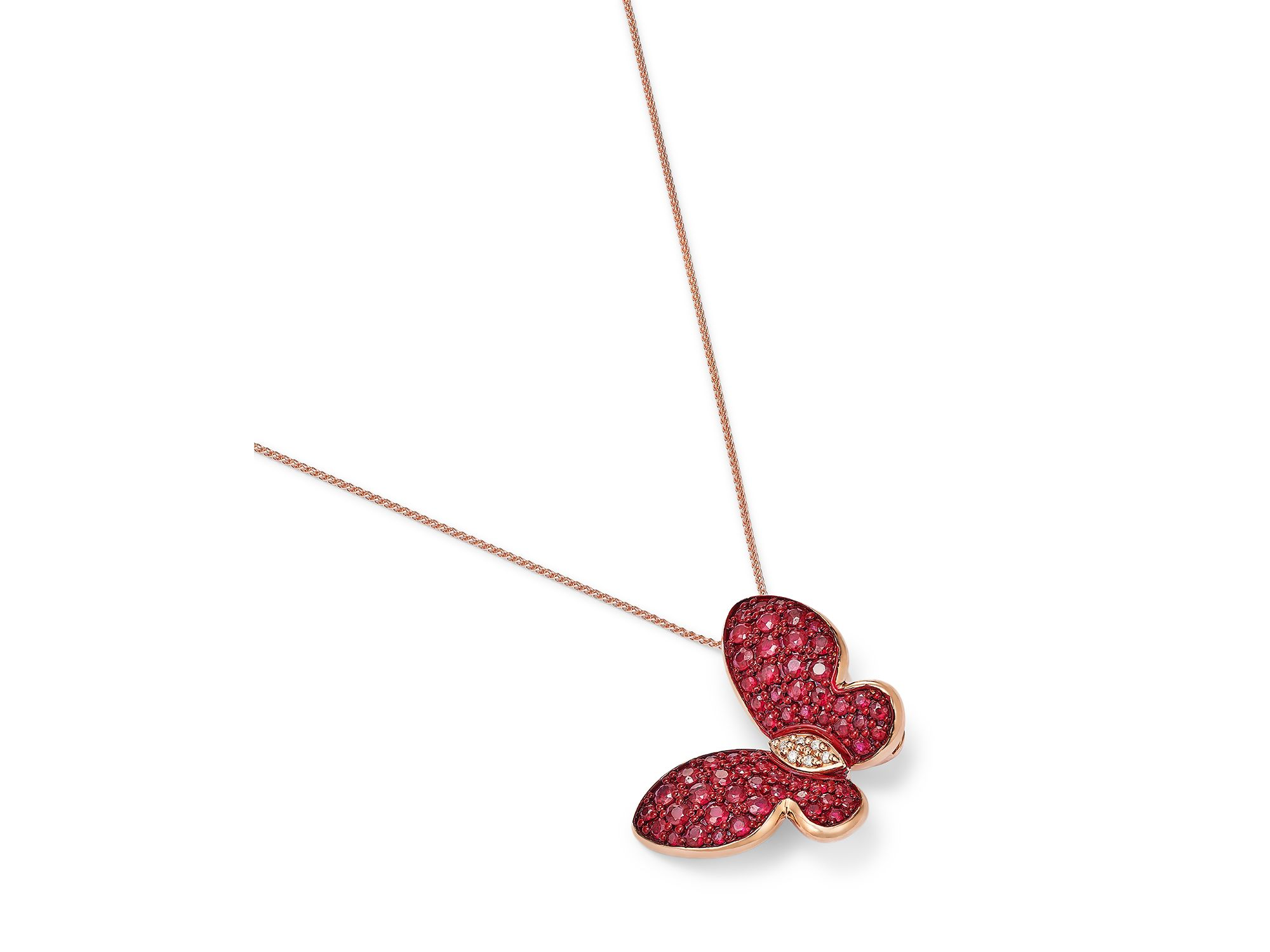 Ruby & Diamond Butterfly Pendant Necklace in 14K Rose Gold, 18" — Image 3