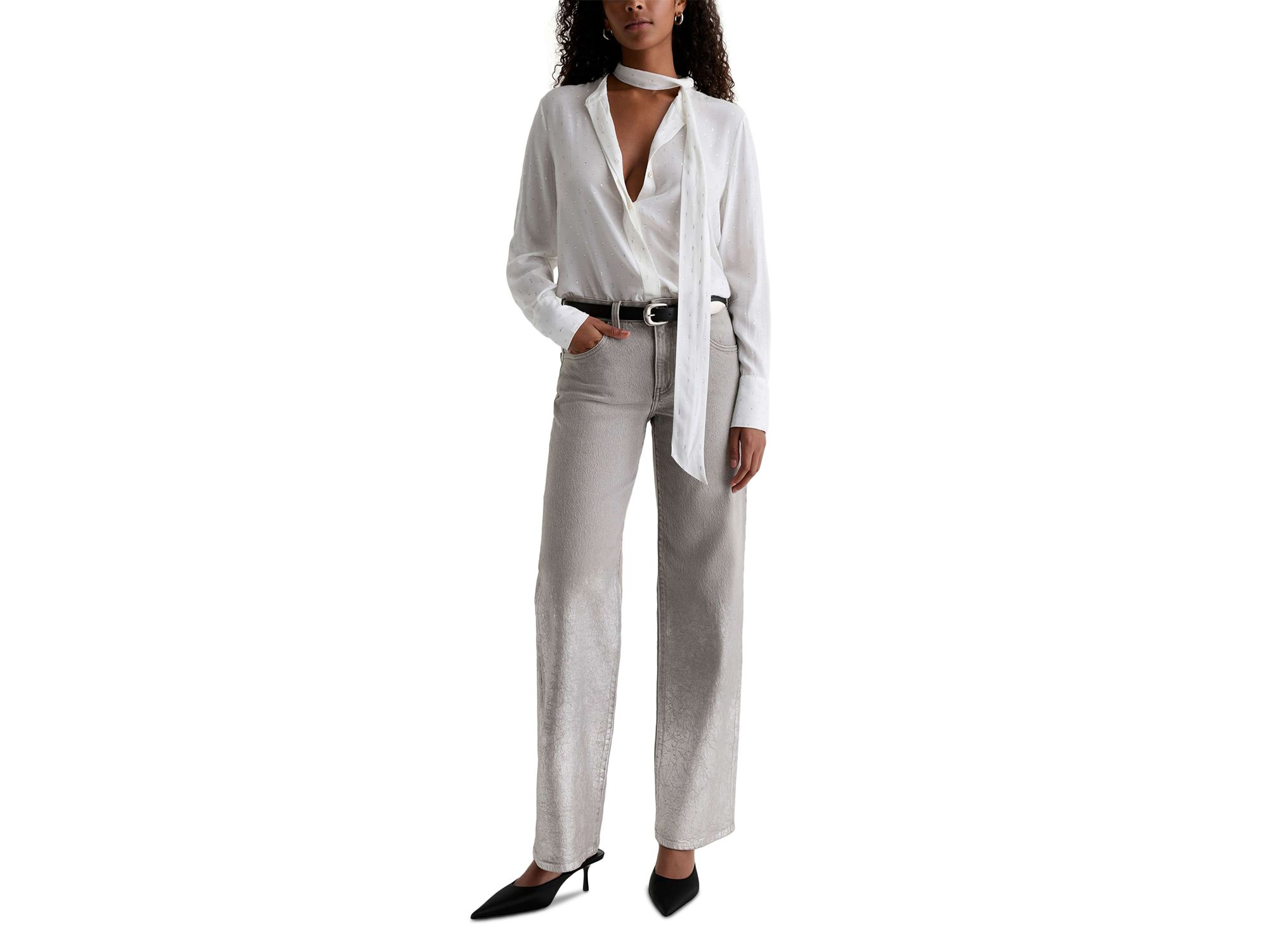 Adria Low Rise Wide Leg Jeans in Silver Myst — Image 7