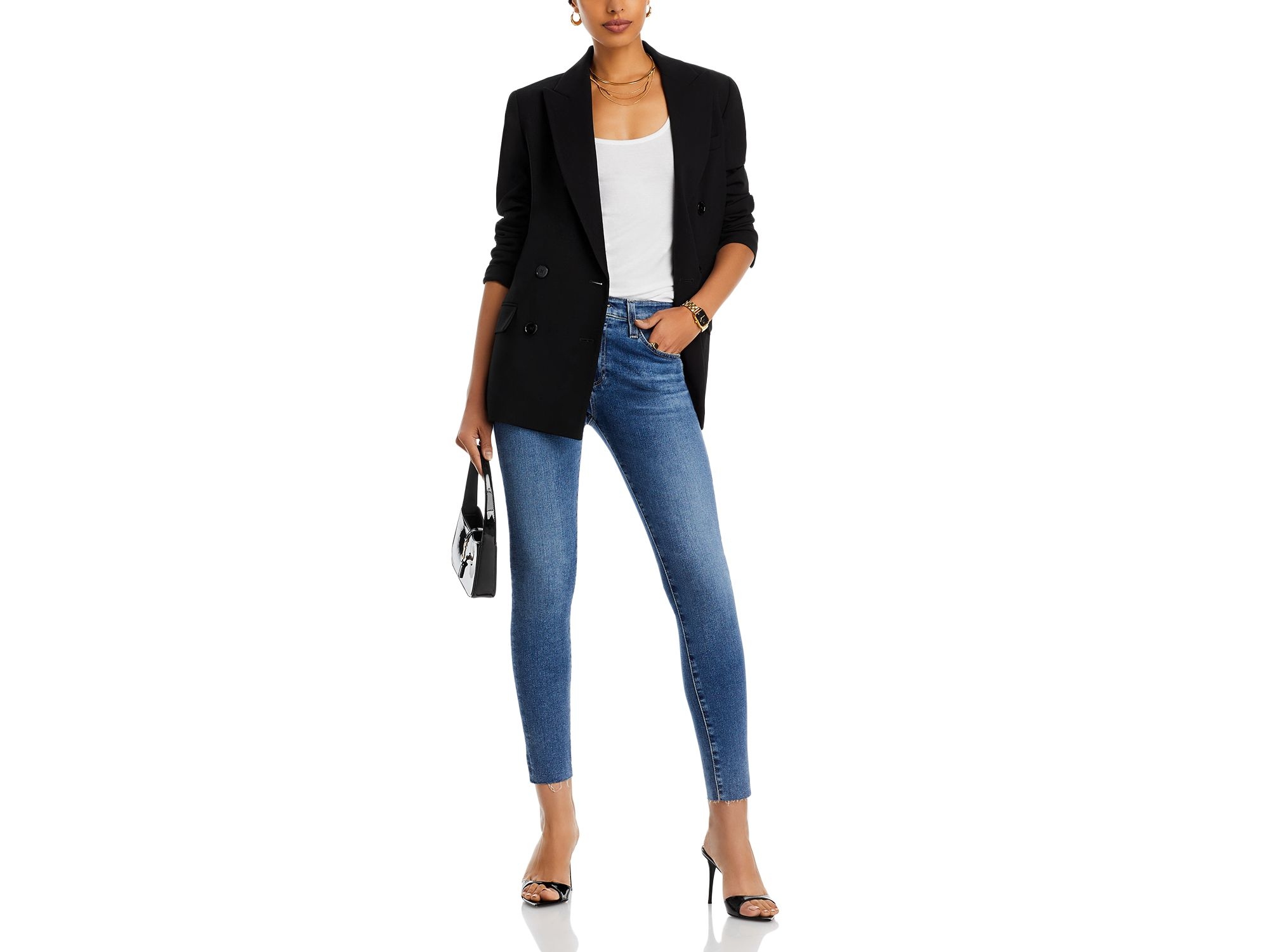 Farrah Mid Rise Raw Hem Ankle Skinny Jeans in 12 Years Fluid — Image 6