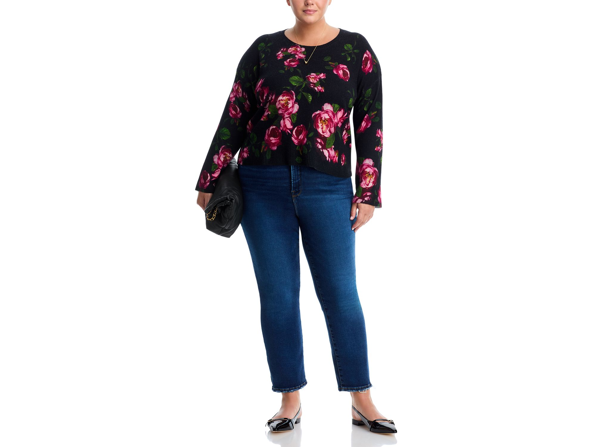 100% Cashmere Peony Printed Crewneck Sweater - Exclusive — Image 7