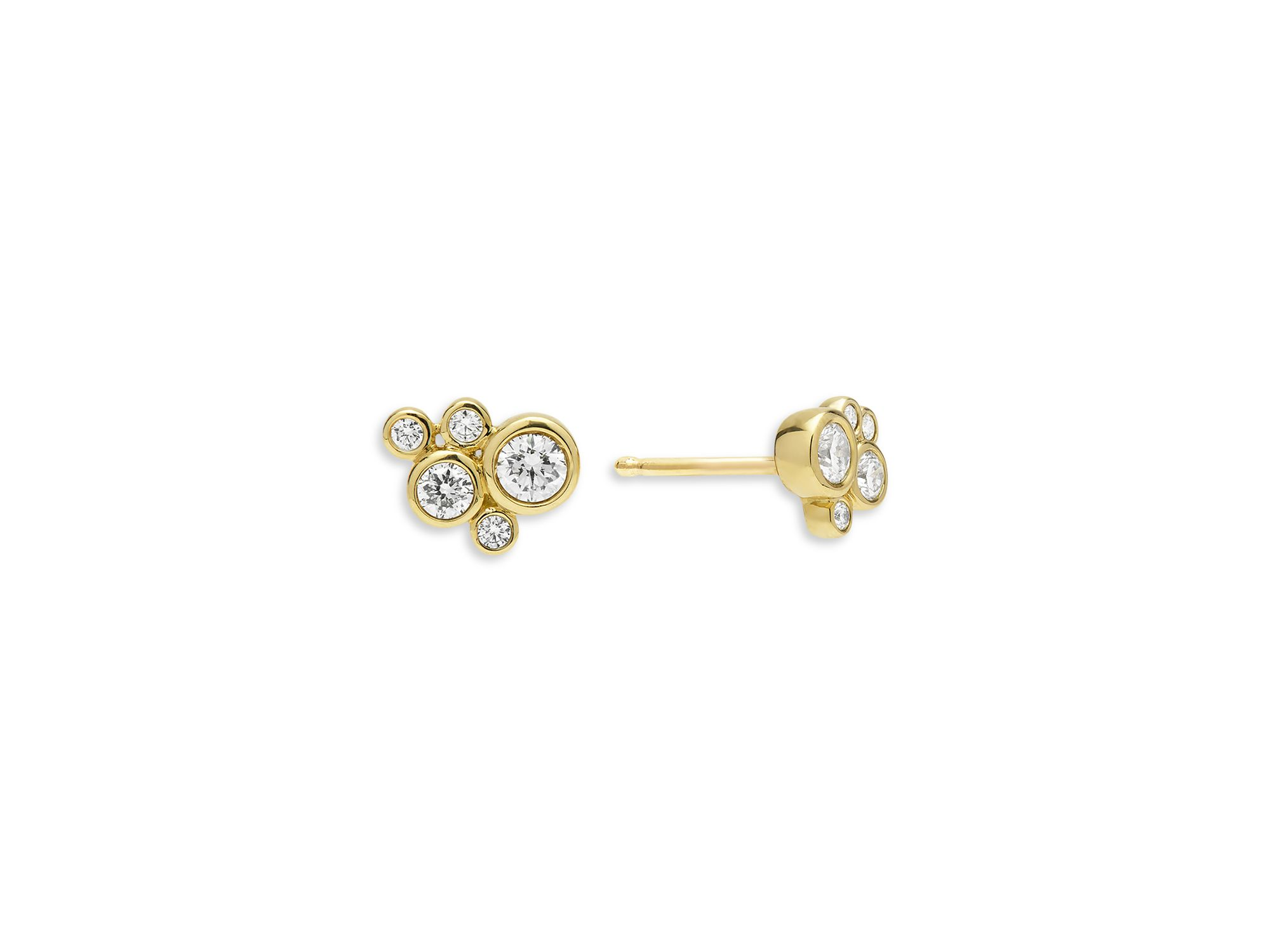 18K Yellow Gold Fizz Diamond Bezel Cluster Stud Earrings — Image 4