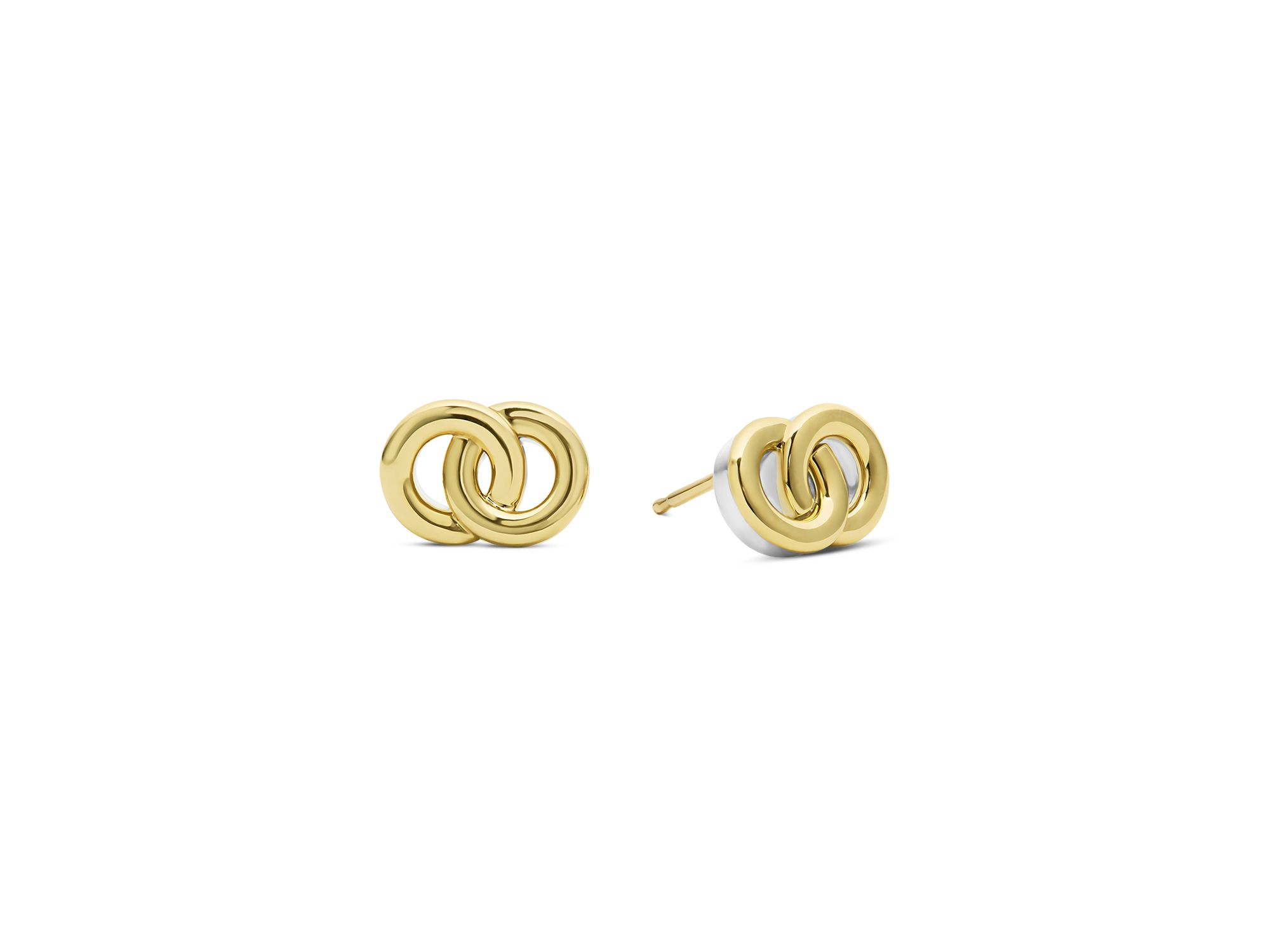 14K & 18K Yellow Gold & Sterling Silver Signature Caviar Interlocking Stud Earrings — Image 3
