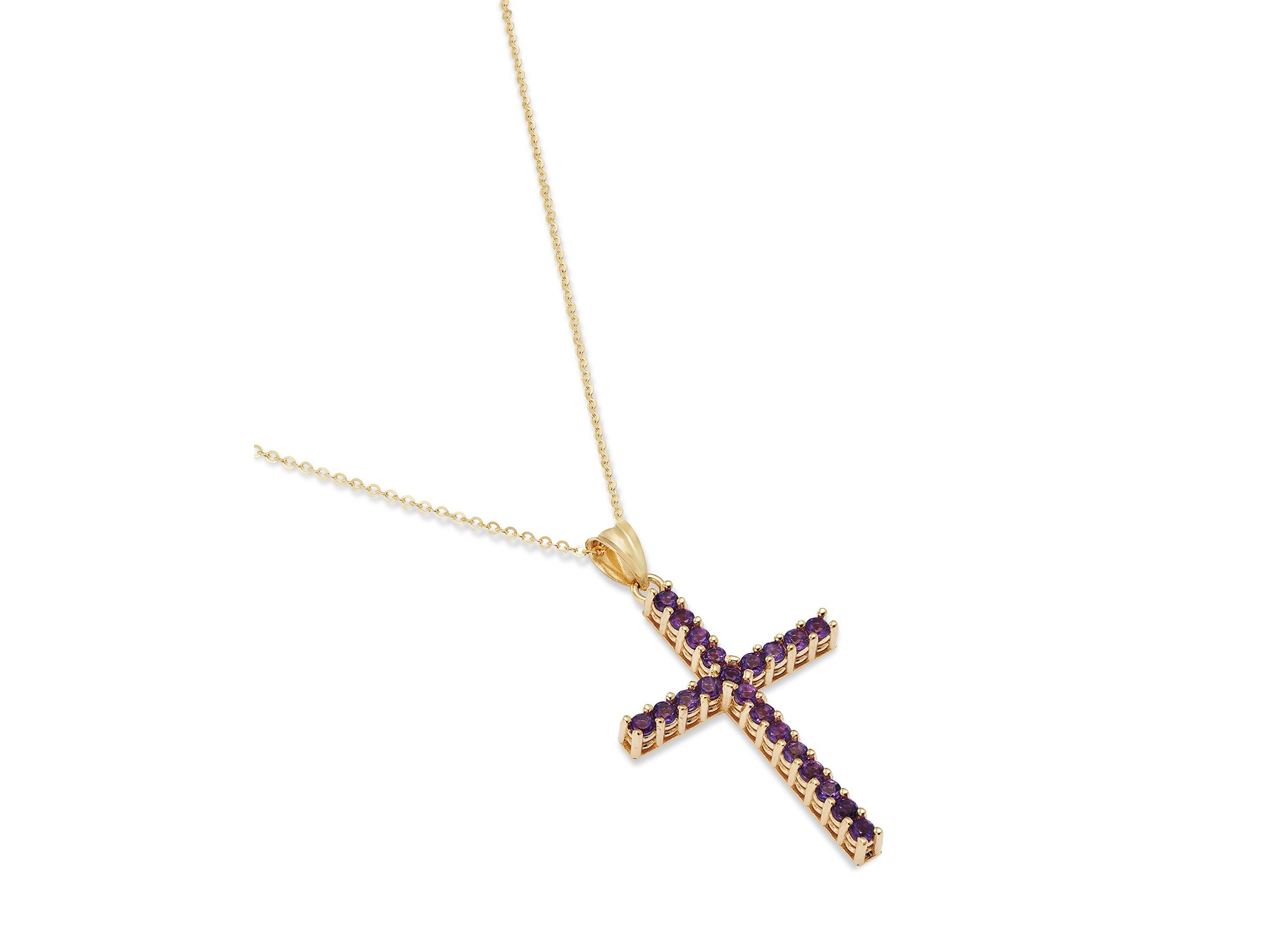 Amethyst Cross Pendant Necklace in 14K Yellow Gold, 16-18" — Image 3