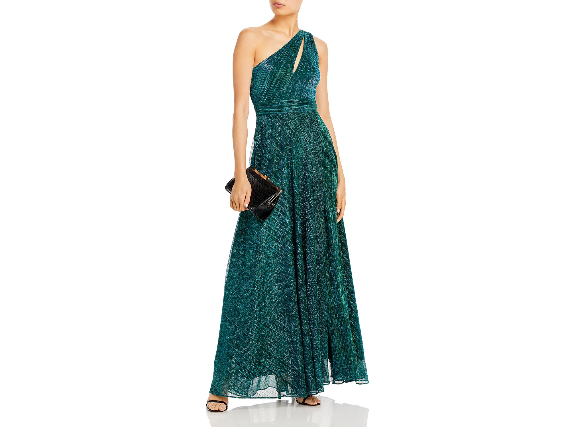 One Shoulder Crinkled Metallic Gown - Exclusive — Image 4