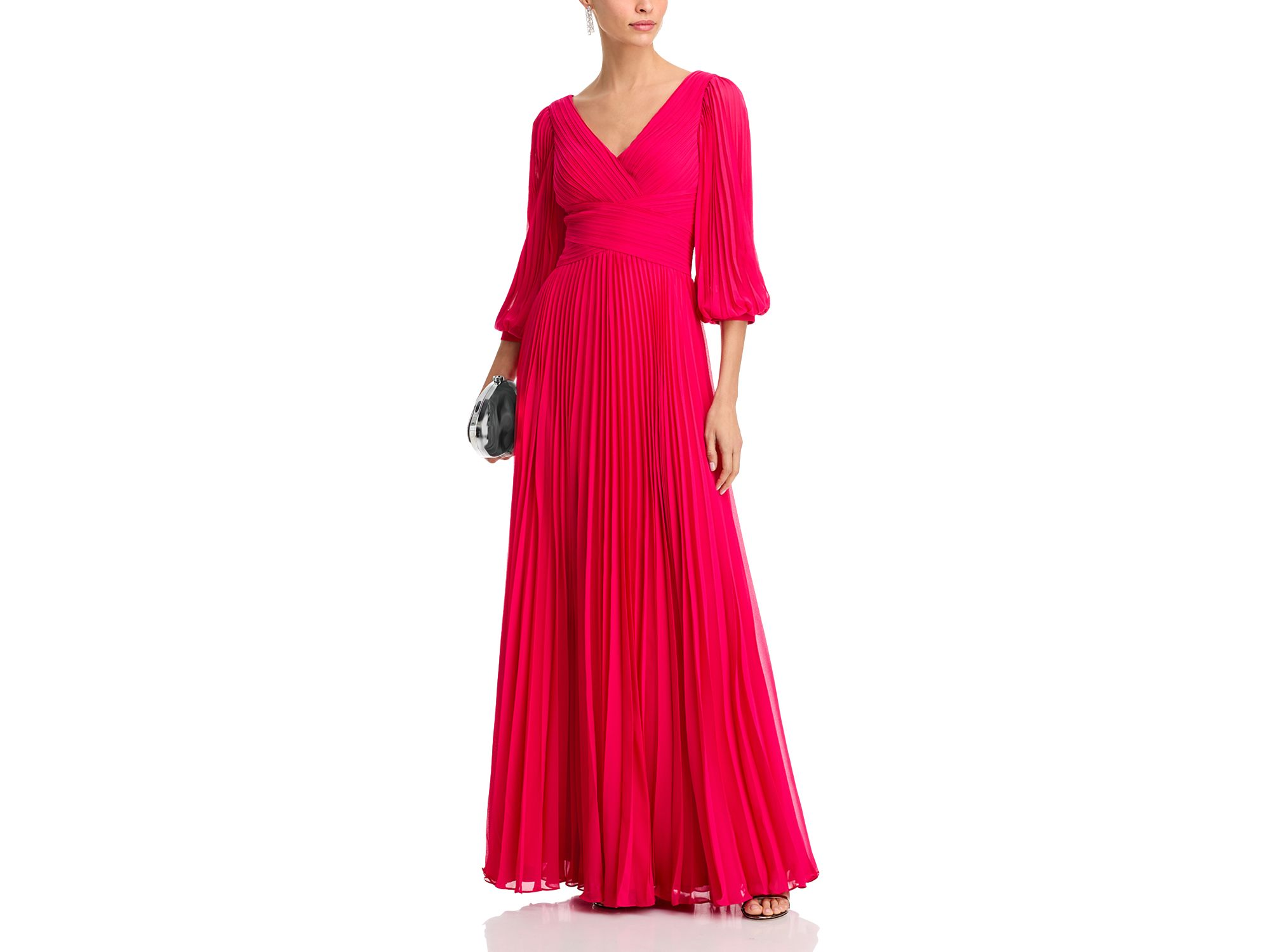 Chiffon Pleated V Neck Gown — Image 4