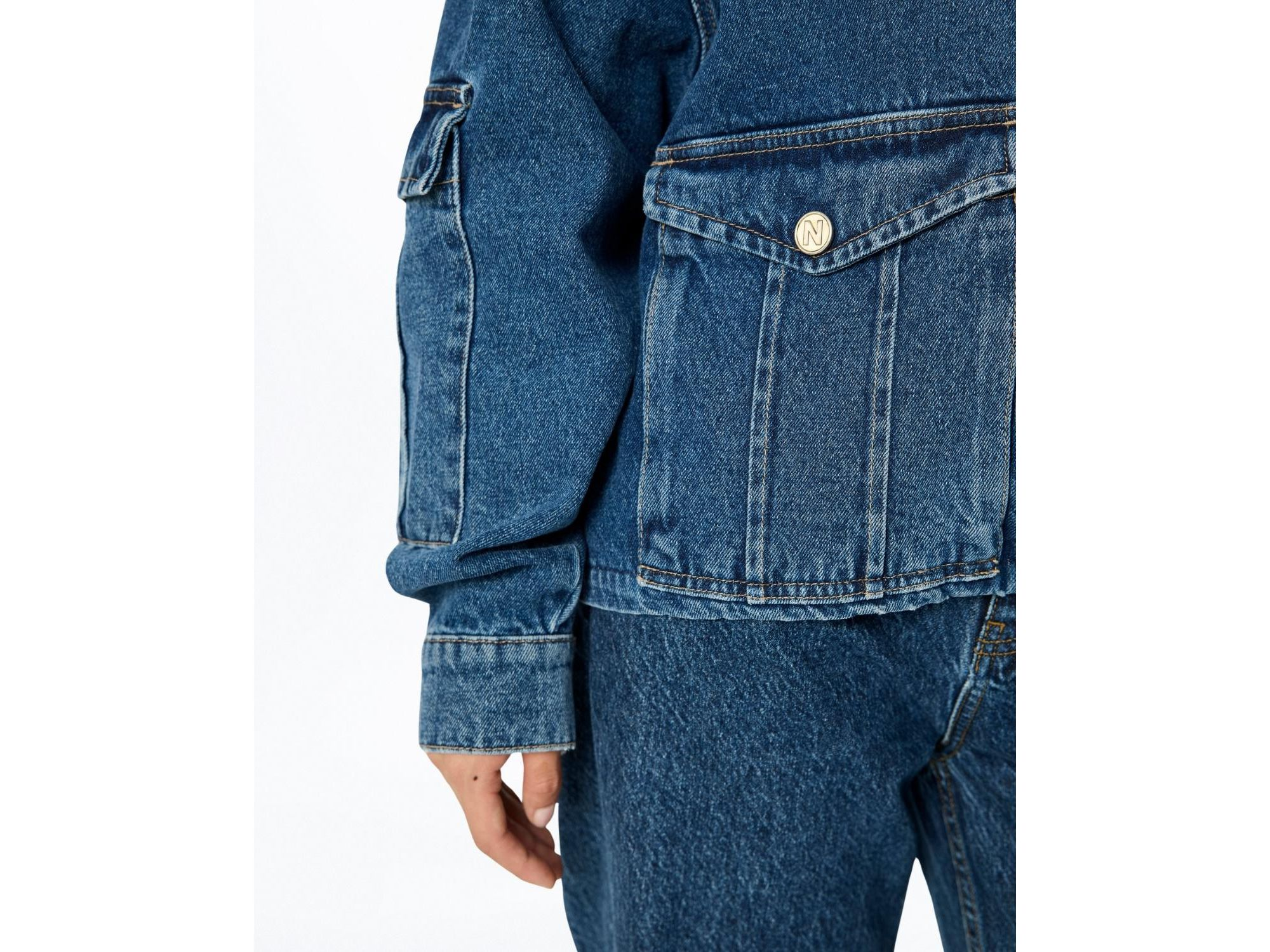 Multi Pocket Denim Jacket in Medium Blue — Image 3