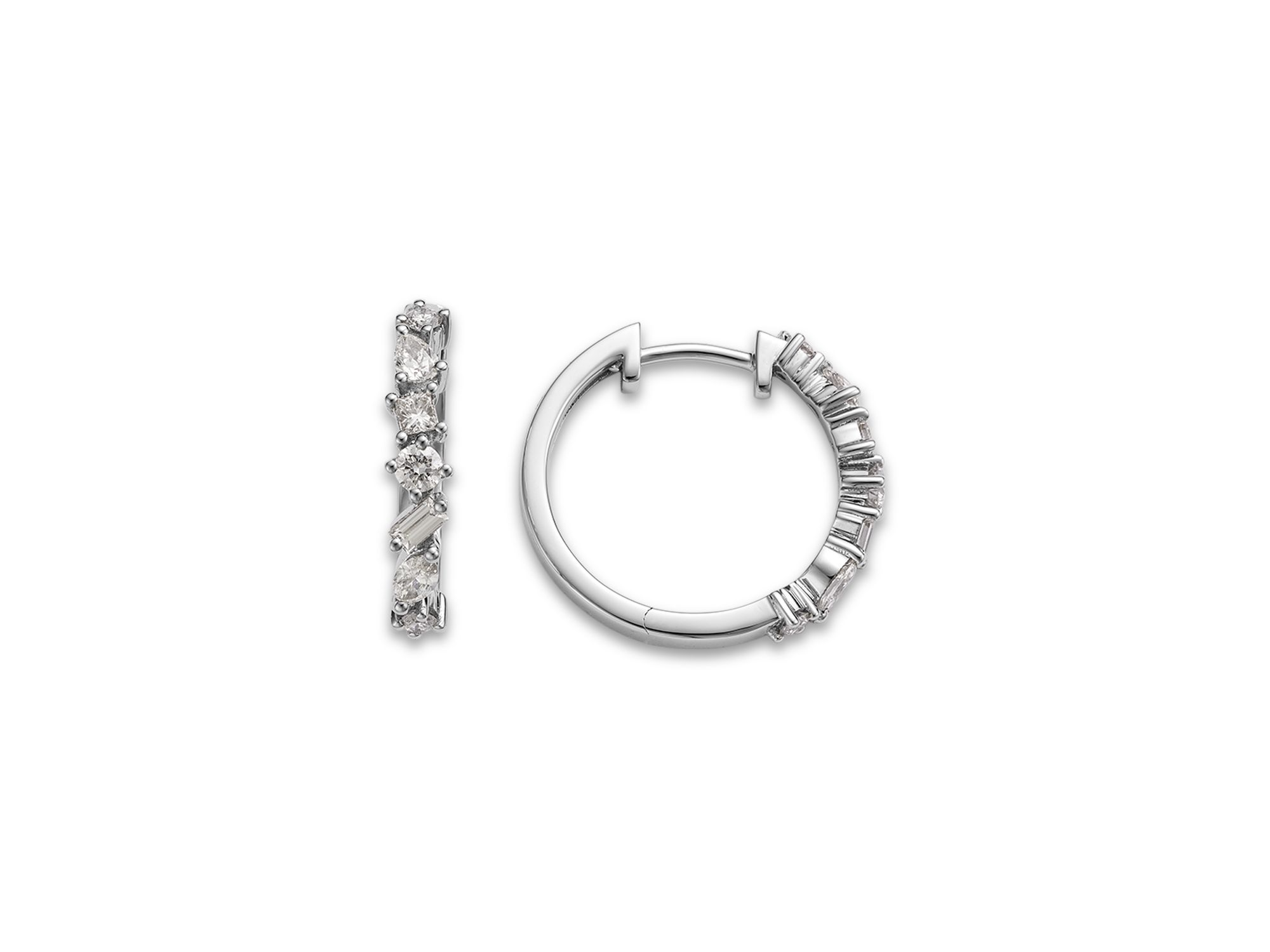 Diamond Mixed Cut Small Hoop Earring in Platinum, 0.58 tcw — Image 3